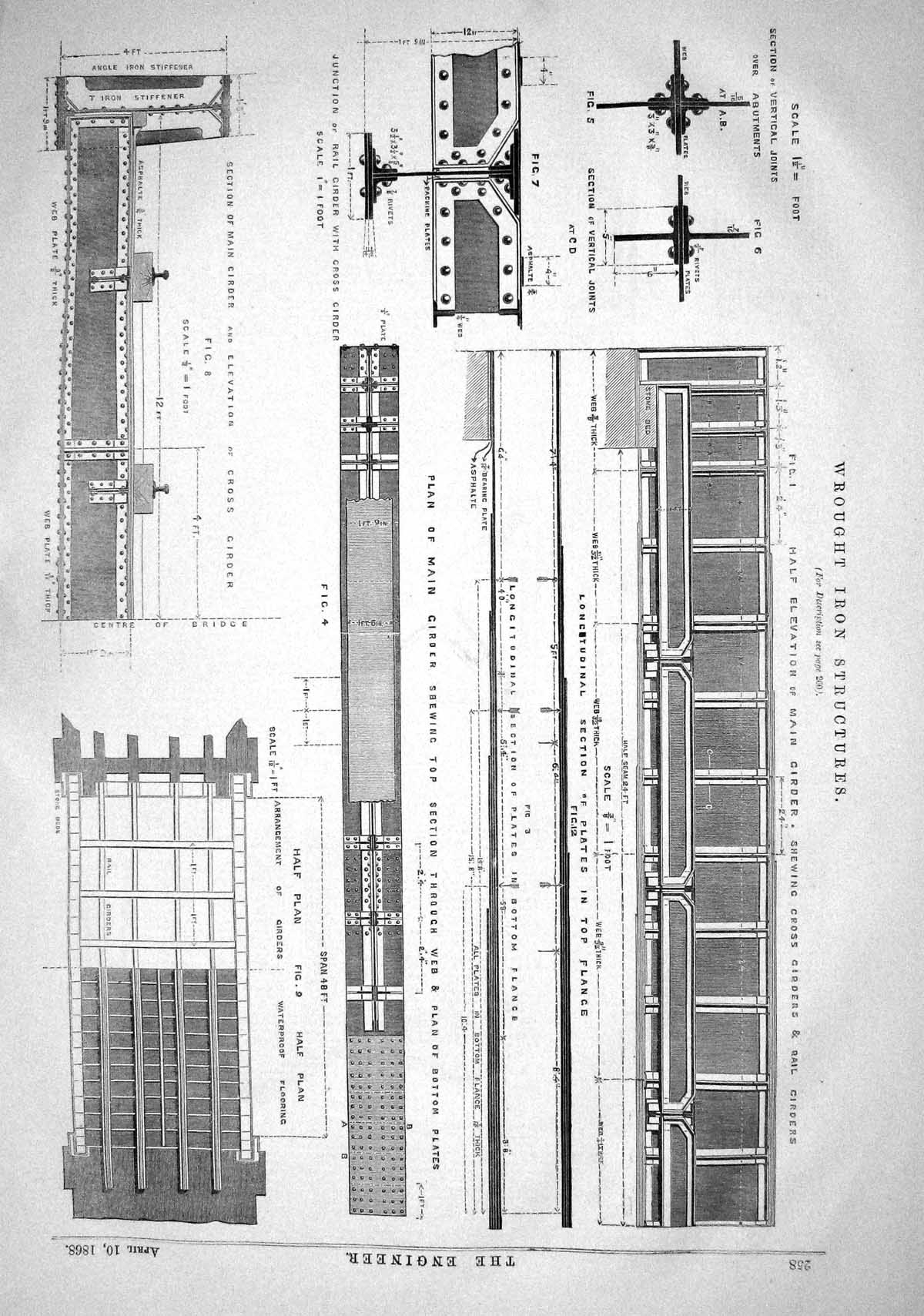 Old 1868 Wrought Iron Structures Girder Engineering Plan Flooring Joi Victorian