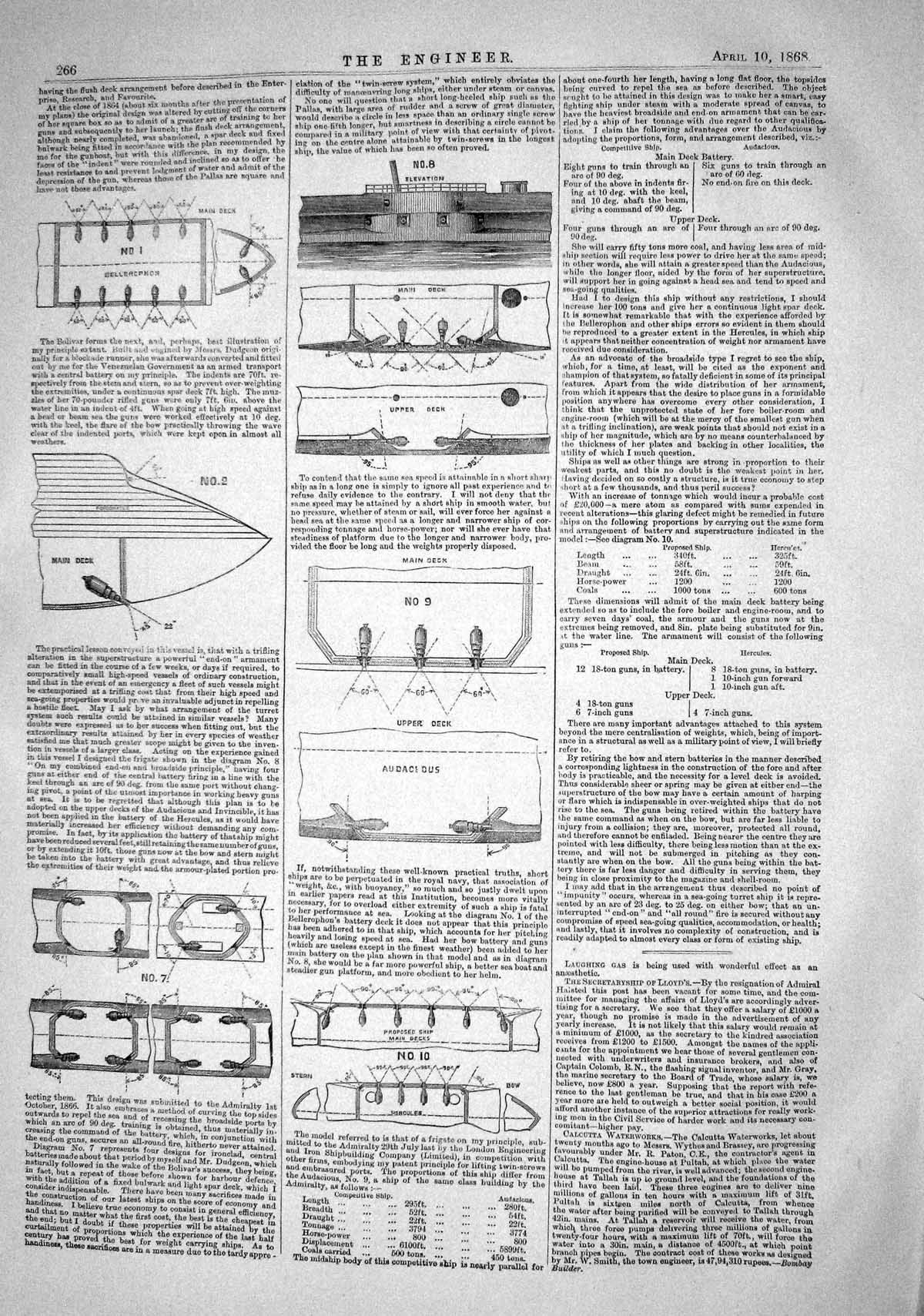 Old Print 1868 Engineer Bellerophon Main Deck Diagrams Ships Engineering 19th