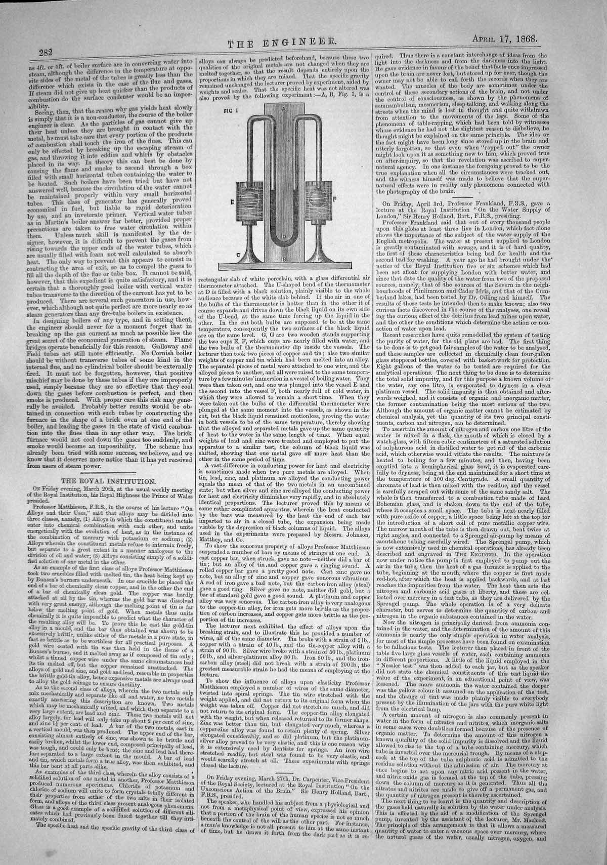 Old Antique Print 1868 U-Bend Thermometer Instrument Engineering Drawing 19th