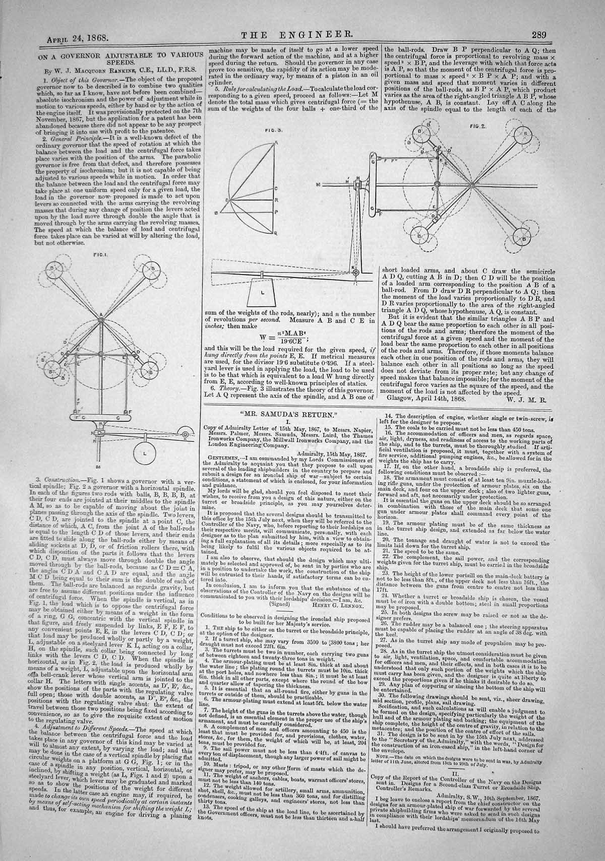 Antique Print 1868 Diagrams Governor Adjustable Various Speeds Instruments 19th