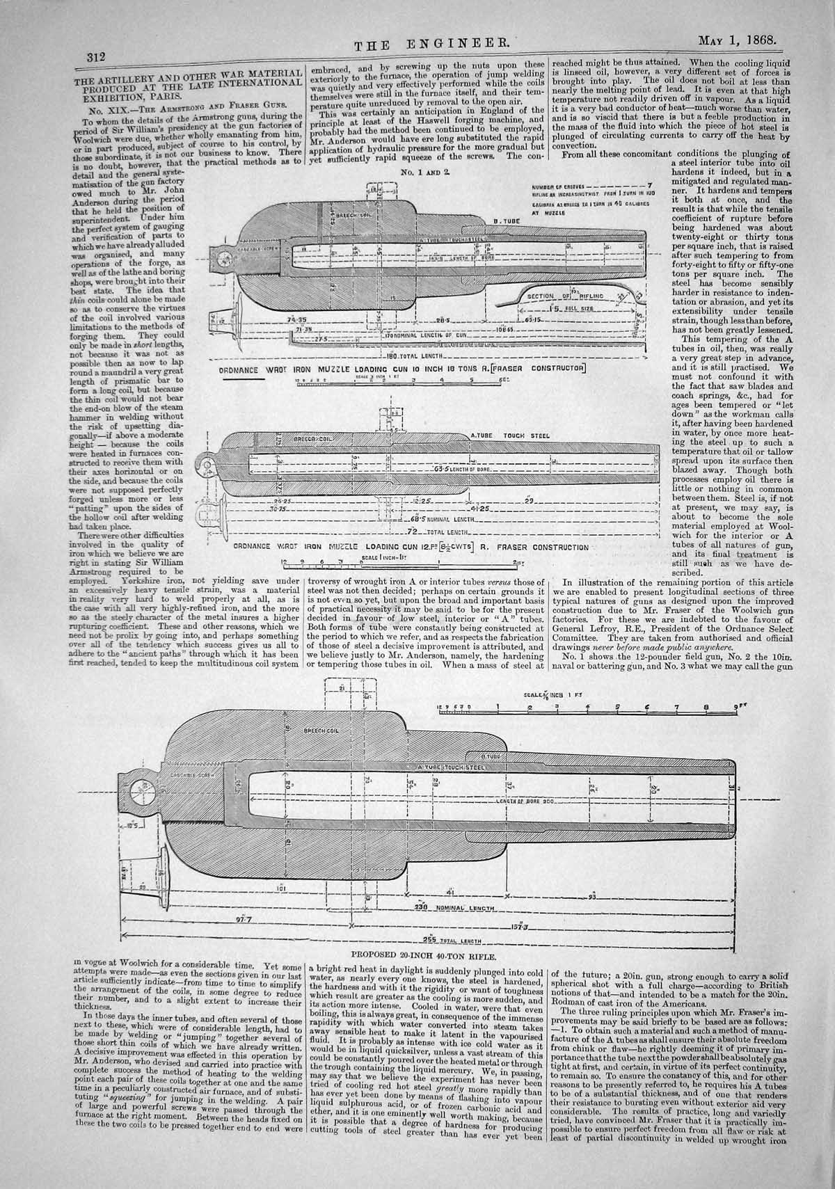 Old 1868 Ordnance Iron Muzzle Loading Gun Fraser 20-Inch 40-Ton Rifle Victorian