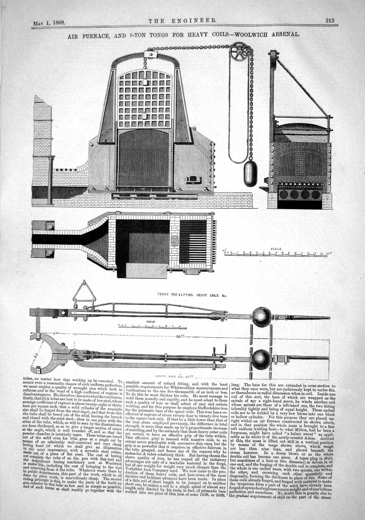 Old 1868 Air Furnace 9-Ton Tongs Heavy Coils Woolwich Arsenal Machine Victorian