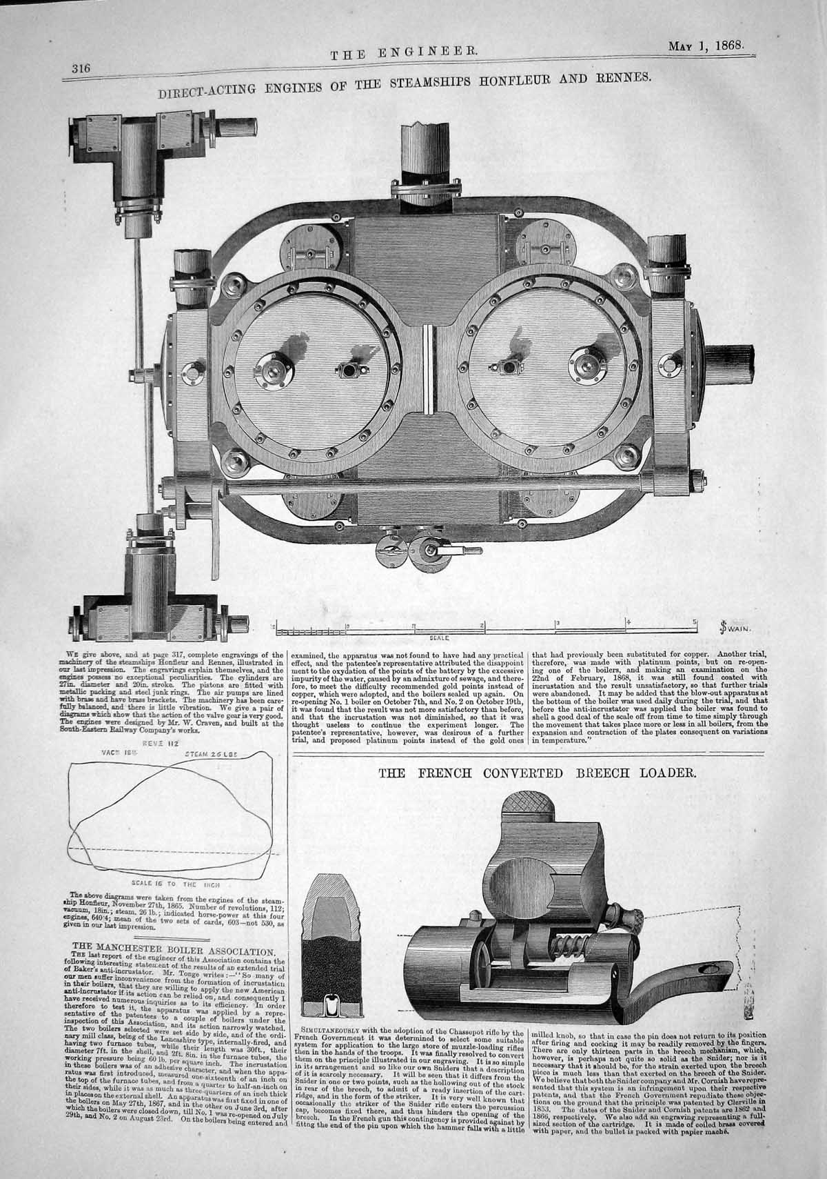 Old 1868 Direct-Acting Engines Steam Ships Honfleur Rennes Breech Loa Victorian