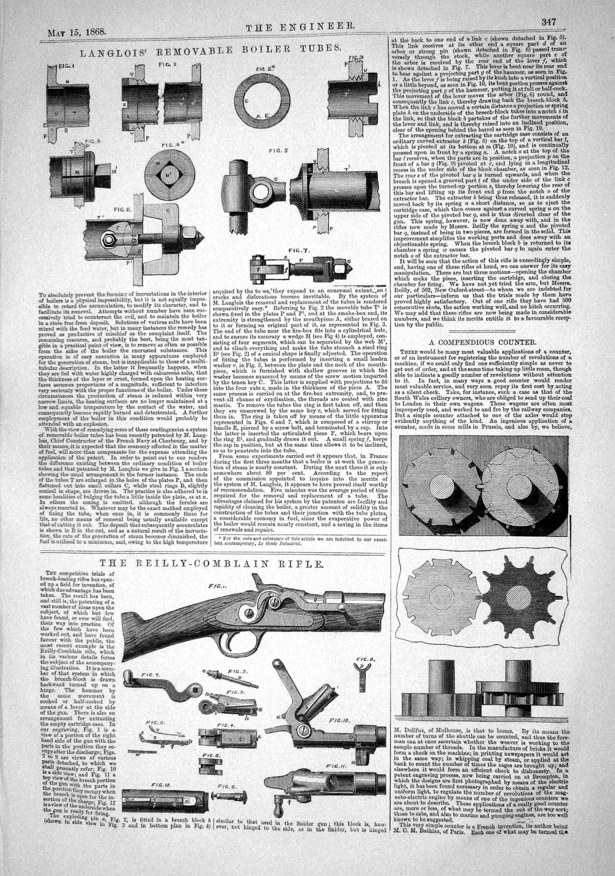 Old 1868 Langlois Removable Boiler Tubes Reilly-Comblain Rifle Gun En Victorian