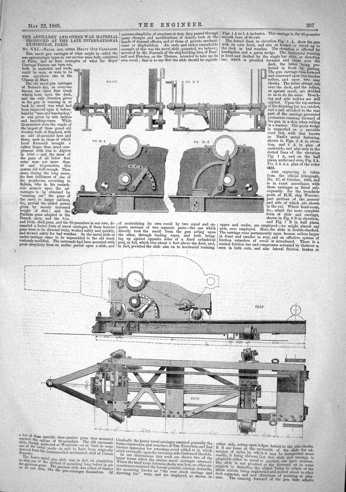 Old 1868 Artillery War Material International Exhibition Paris Instru Victorian