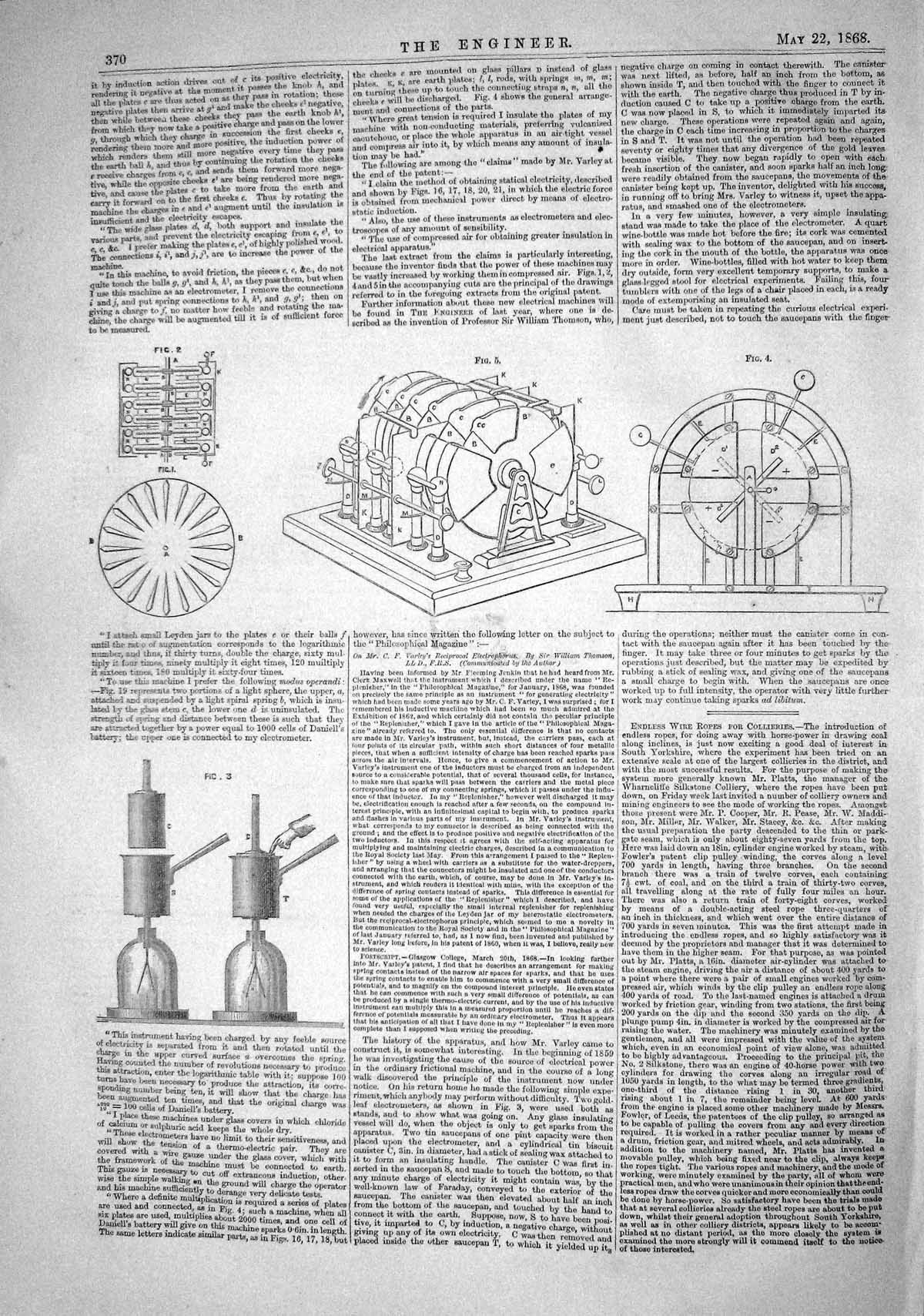 Antique Print 1868 Engineering Instruments Induction Machines Langley Mills