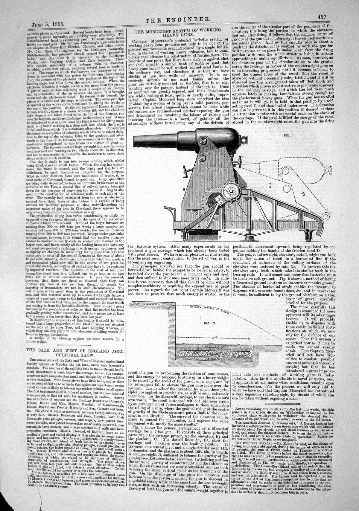 Old 1868 Moncrieff System Working Heavy Guns War Weapons Engineering Victorian