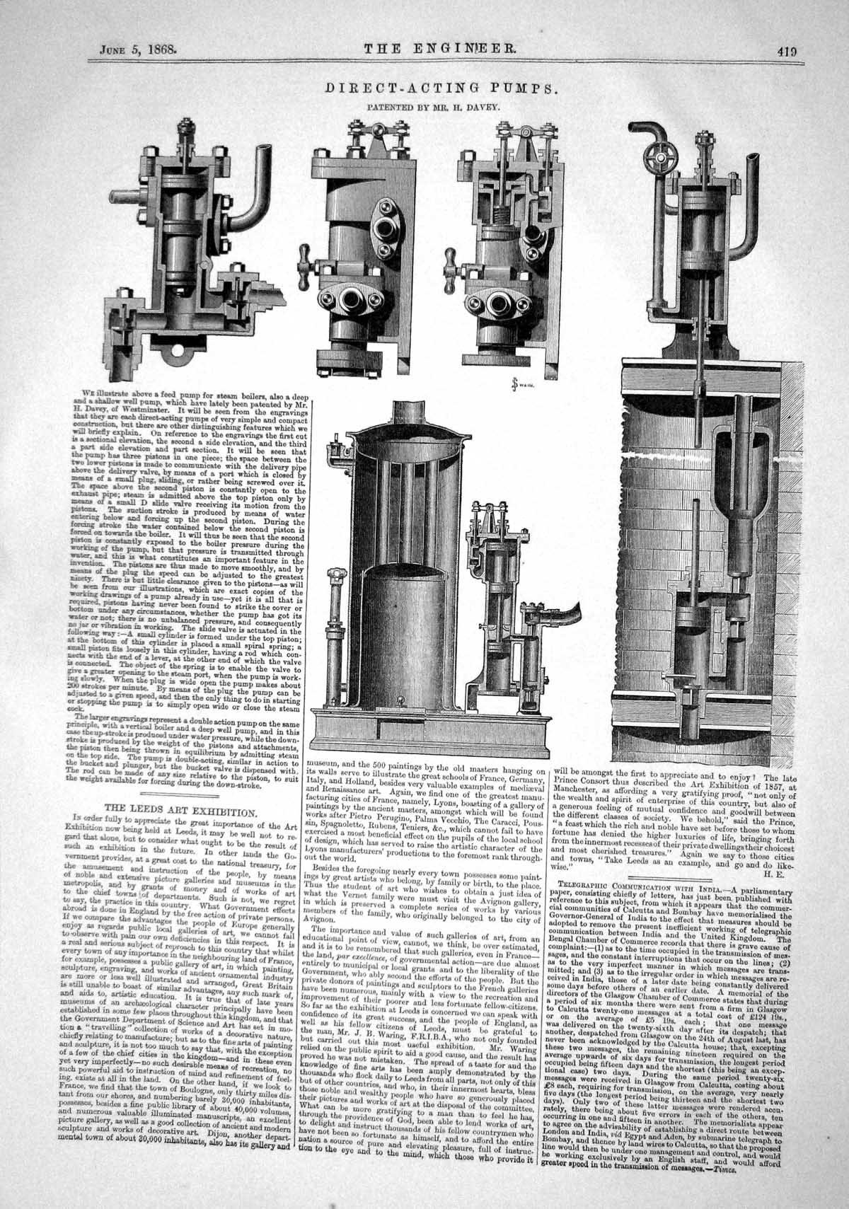 Old 1868 Direct Acting Pumps Machinery Instruments Davey Engineering Victorian