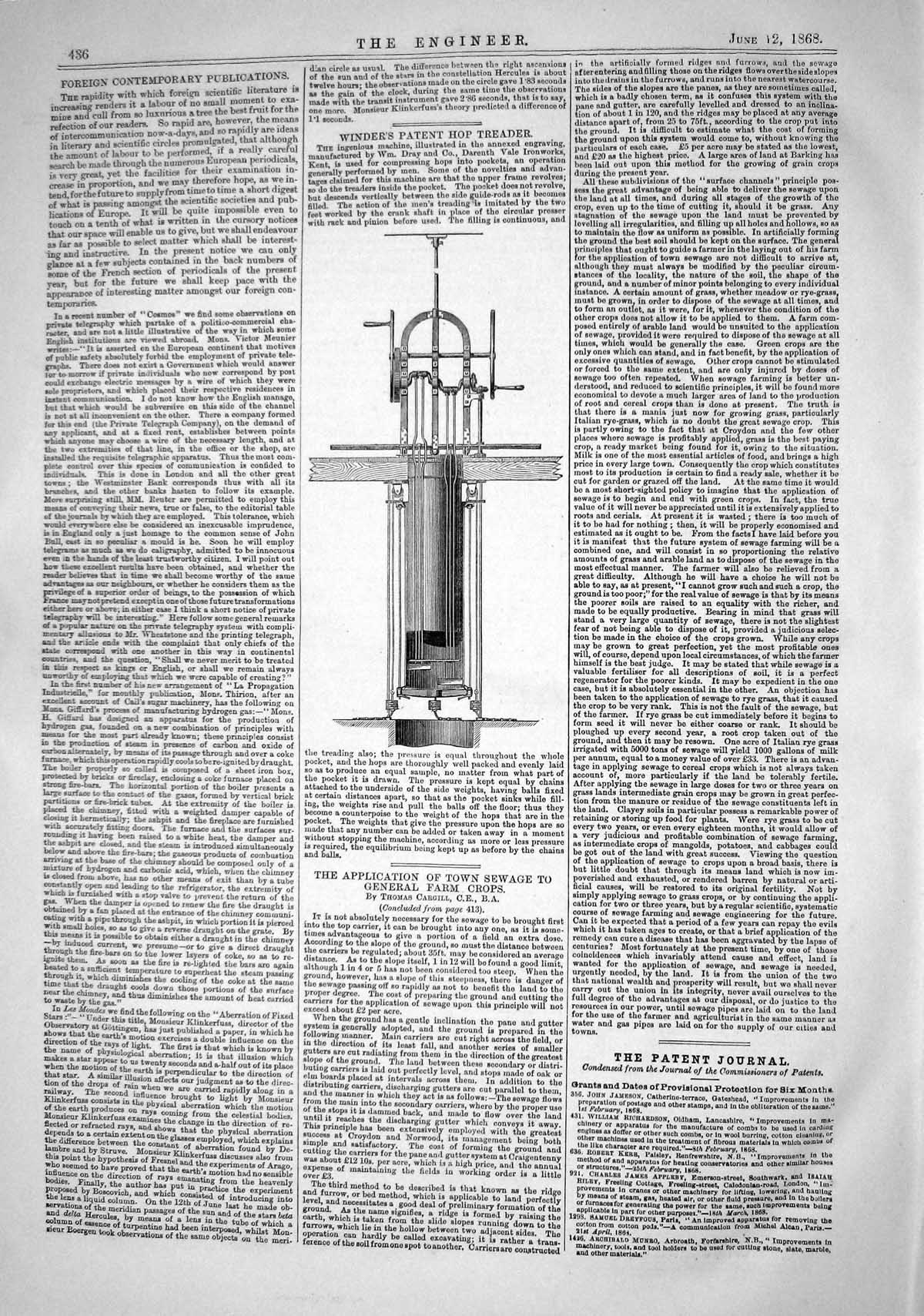 Old 1868 Winders Patent Hop Treader Agricultural Machinery Engineerin Victorian