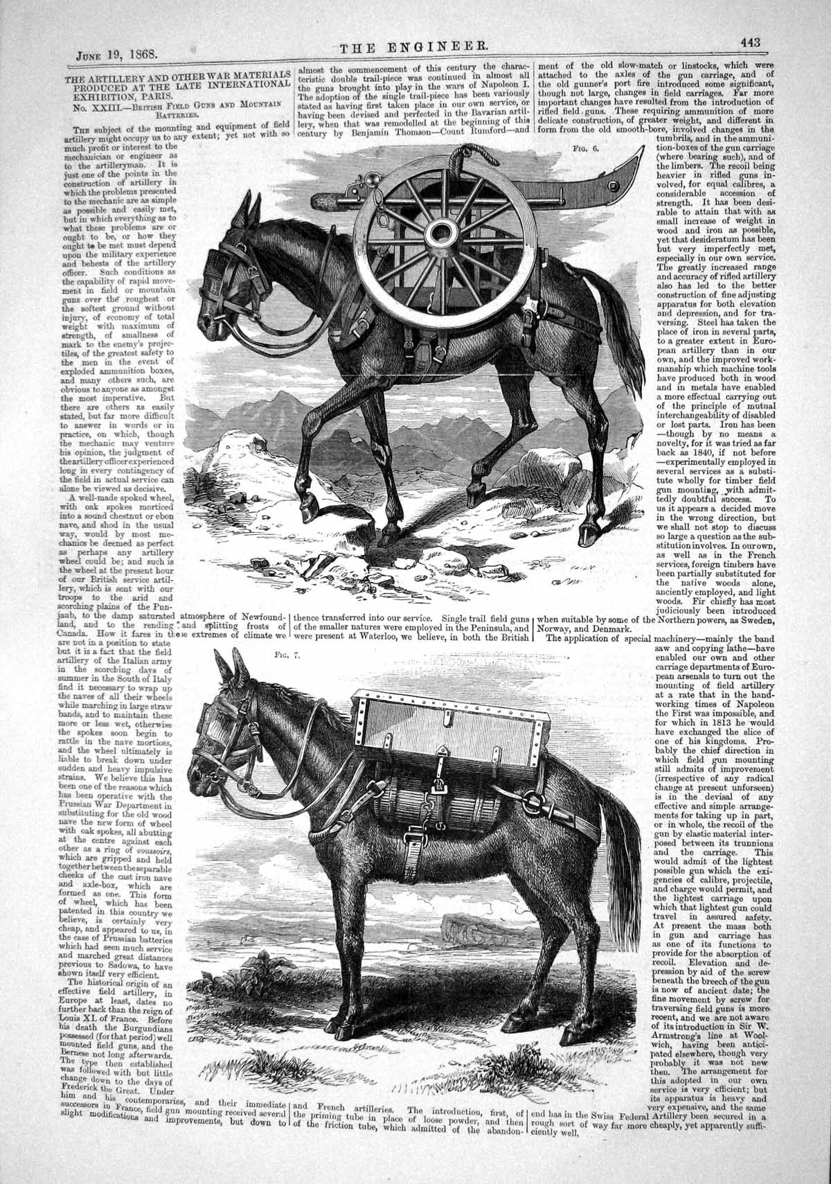 Old Print 1868 War Artillery British Field Guns Horses Mountain Batteries 19th