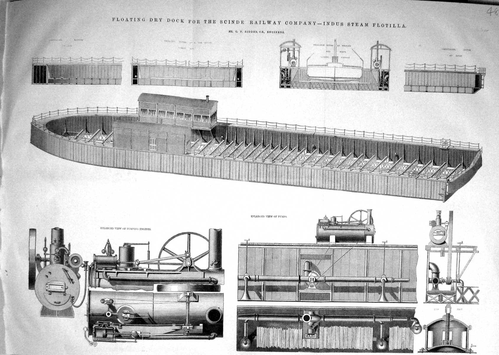 Old 1868 Floating Dry Dock Scinde Railway Company Indus Steam Flotill Victorian