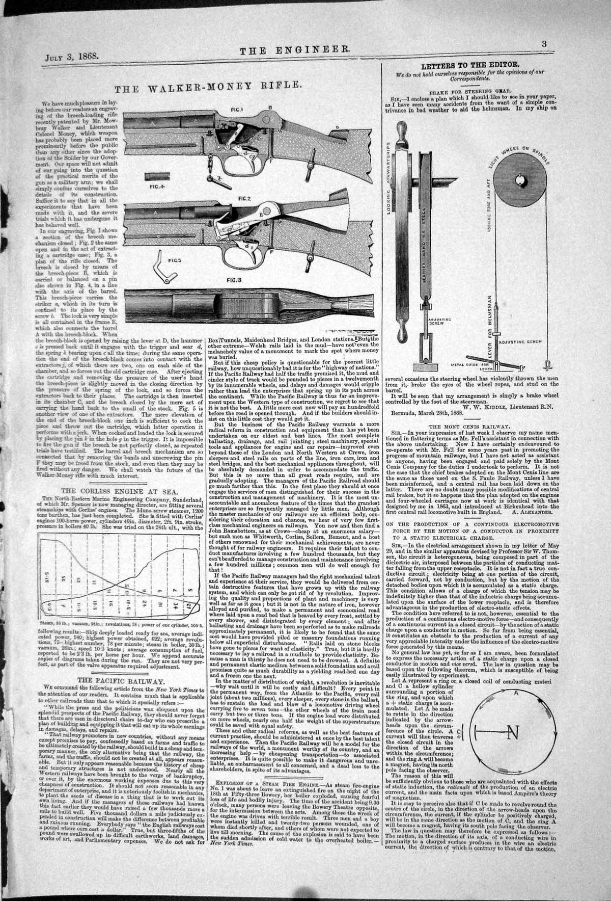 Antique Old Print 1868 Walker Money Rifle Corliss Engine Diagrams Engineering