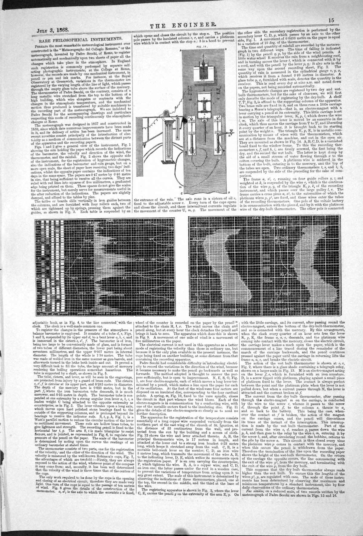Old 1868 Philosophical Instruments Chart Barometro Psigrometro Engine Victorian