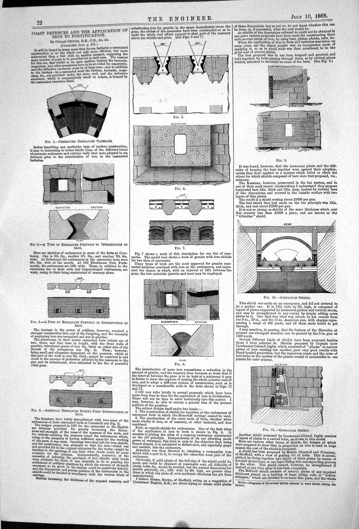 Old 1868 Coast Defences Application Iron Fortification Colonel Jervoi Victorian