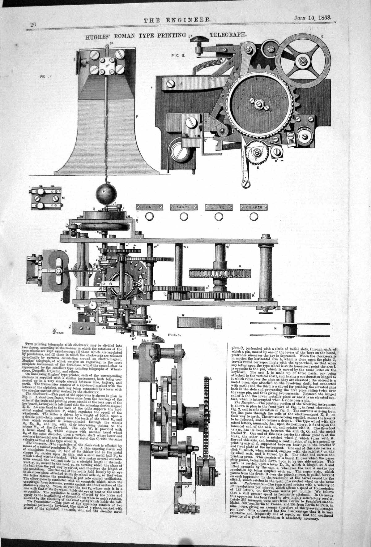 Antique Print 1868 Hughes Roman Typr Ing Telegraph Instruments Engineering 19th