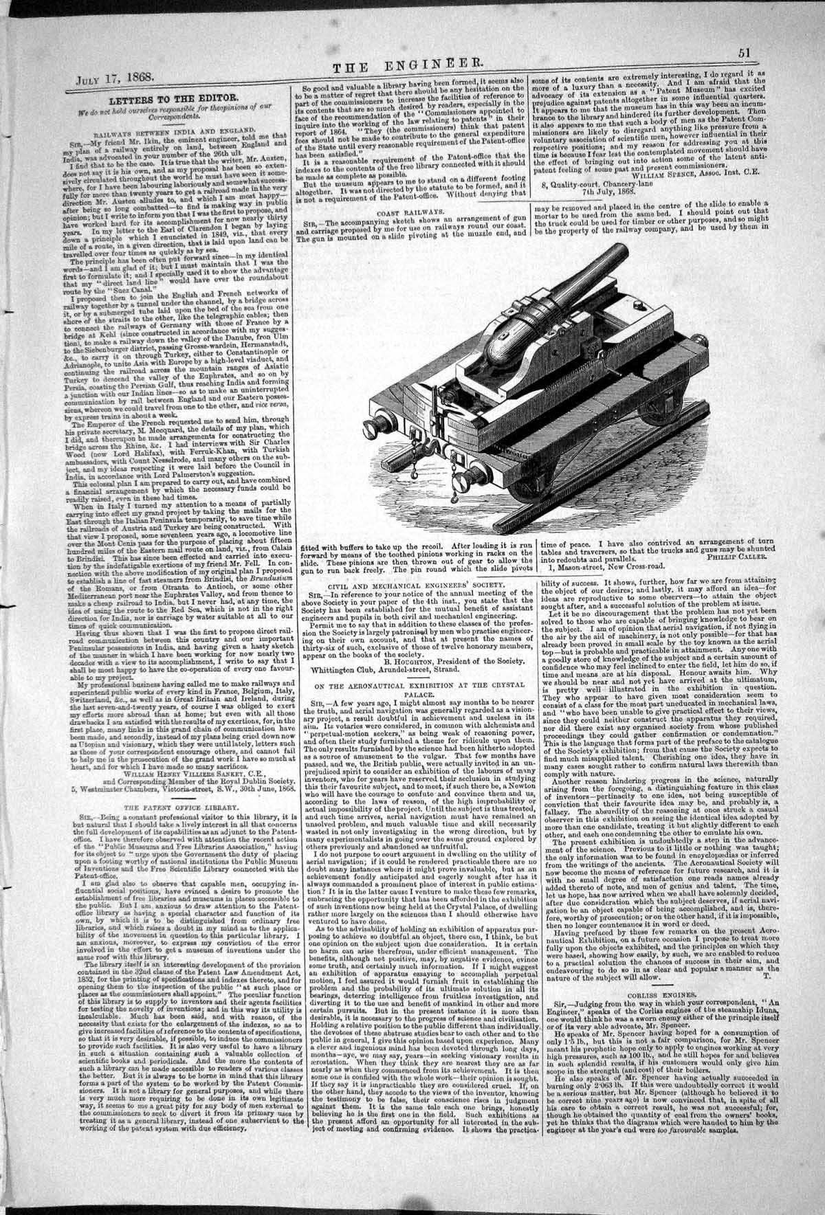 Old 1868 Coast Railways Gun Carriage Train Slide Pivoting Muzzle End Victorian