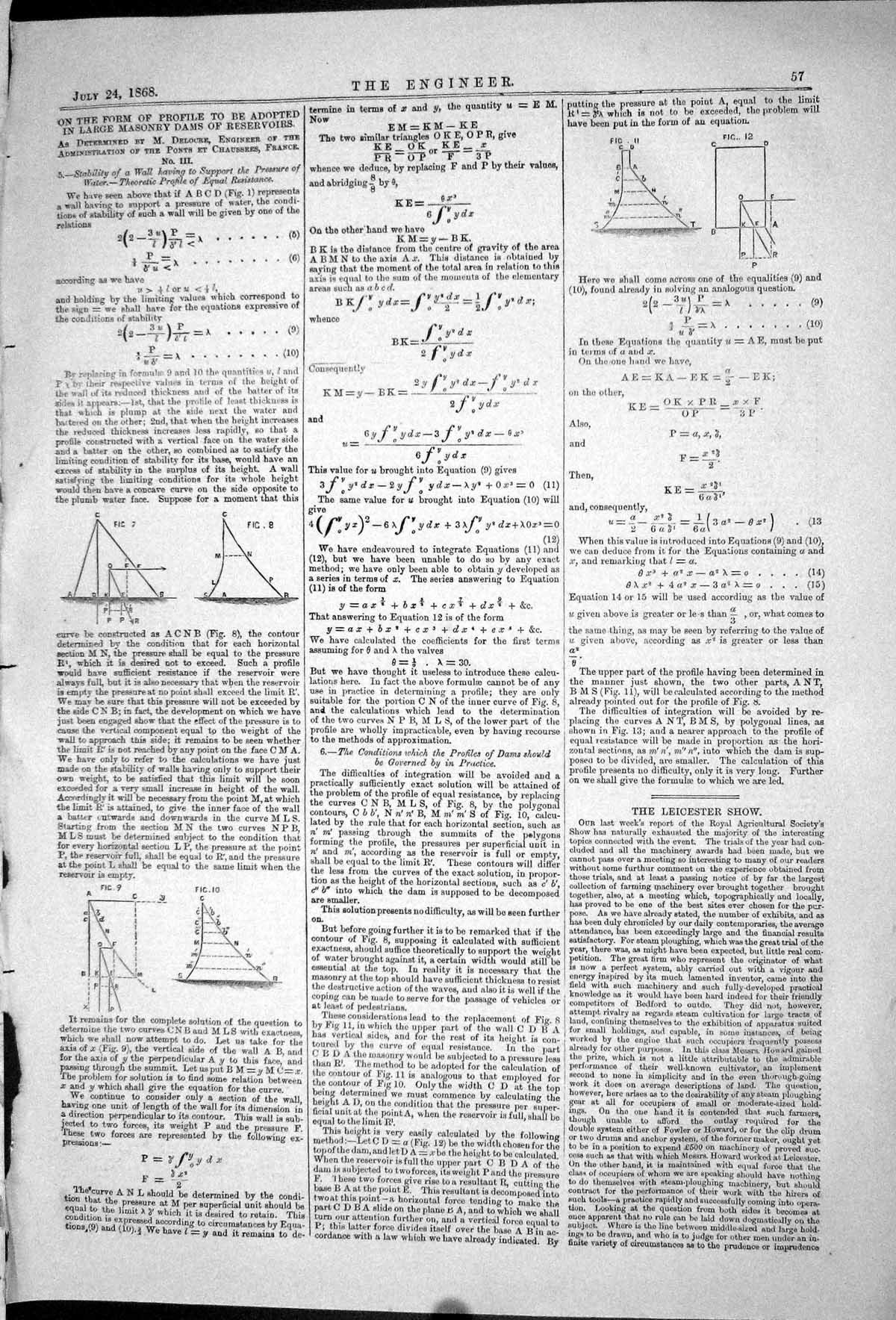 Old *6010 1868 Form Profile Large Masonry Dams Reservoirs Diagrams Eq