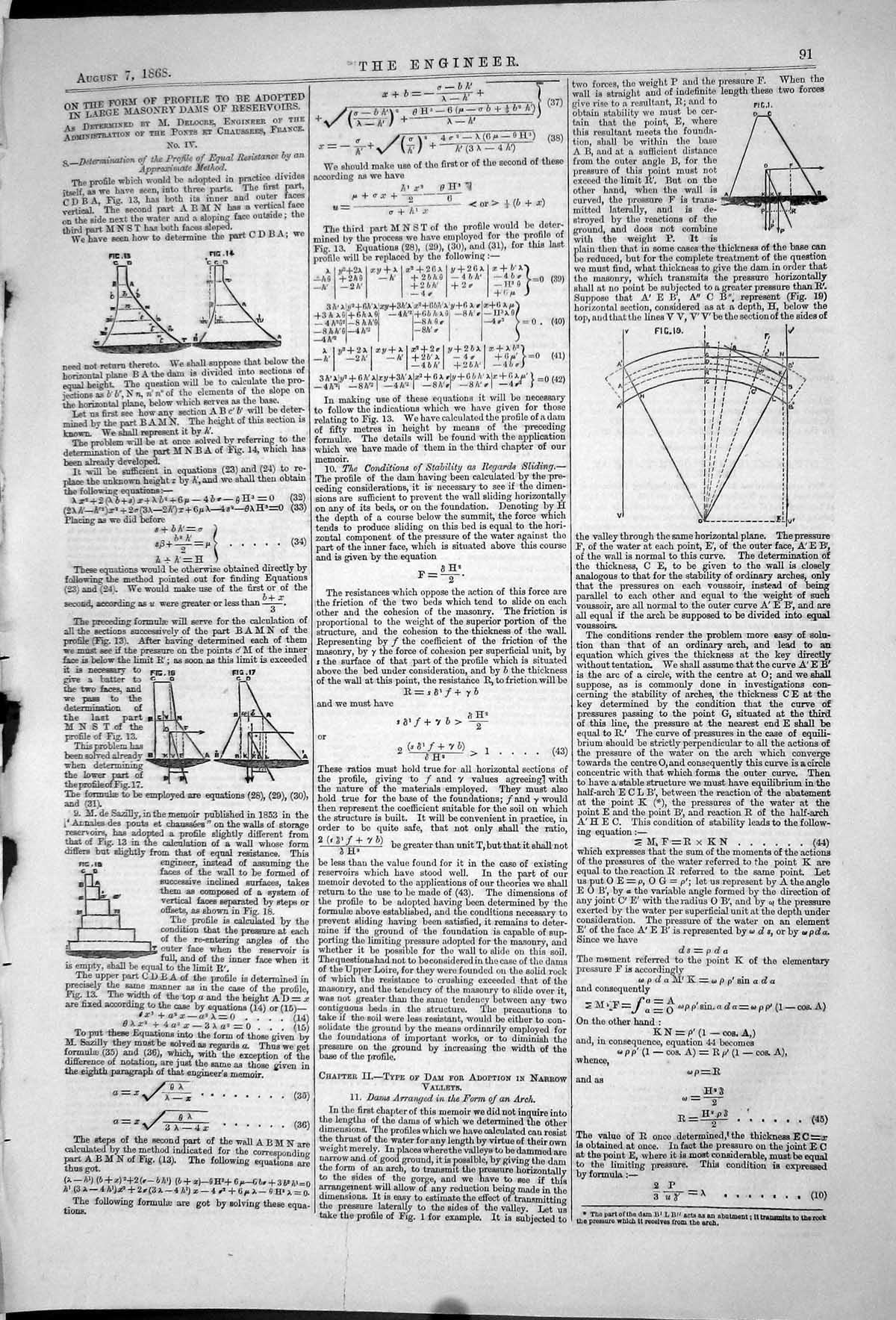 Old 1868 Form Profile Large Masonry Dams Reservoirs Diagrams Equation Victorian