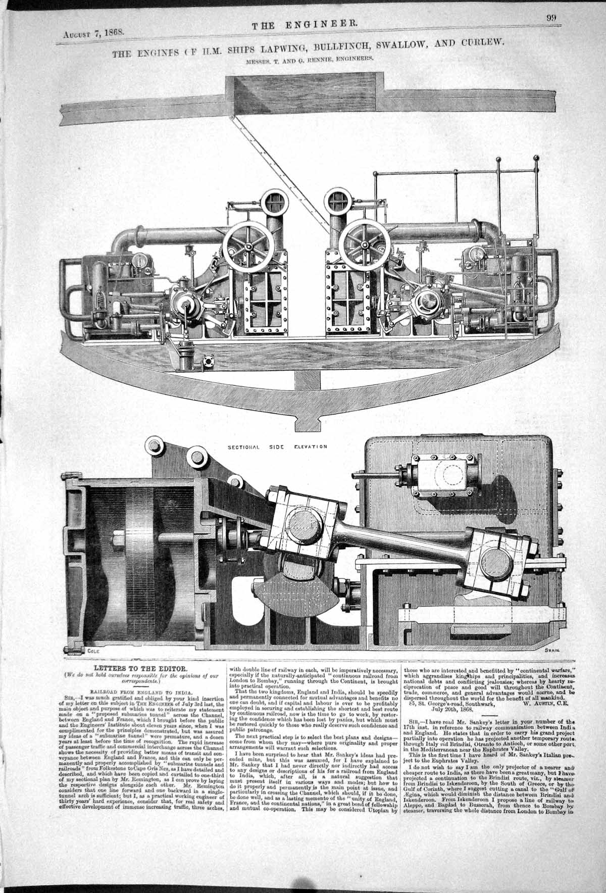 Old 1868 Engines H.M. Ships Lapwing Bullfinch Swallow Curlew Rennie E Victorian