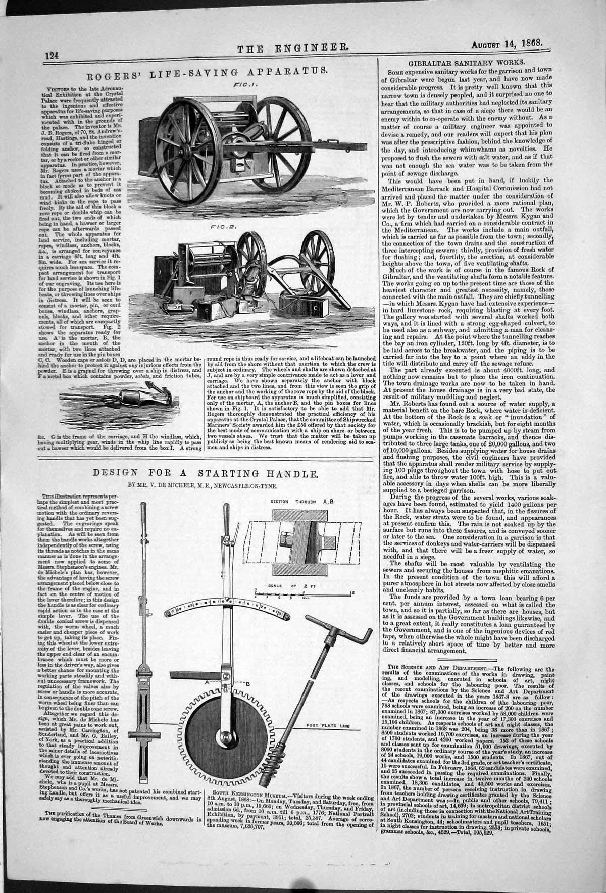 Old 1868 Rogers Life Saving Apparatus Design Starting Handle Michele Victorian