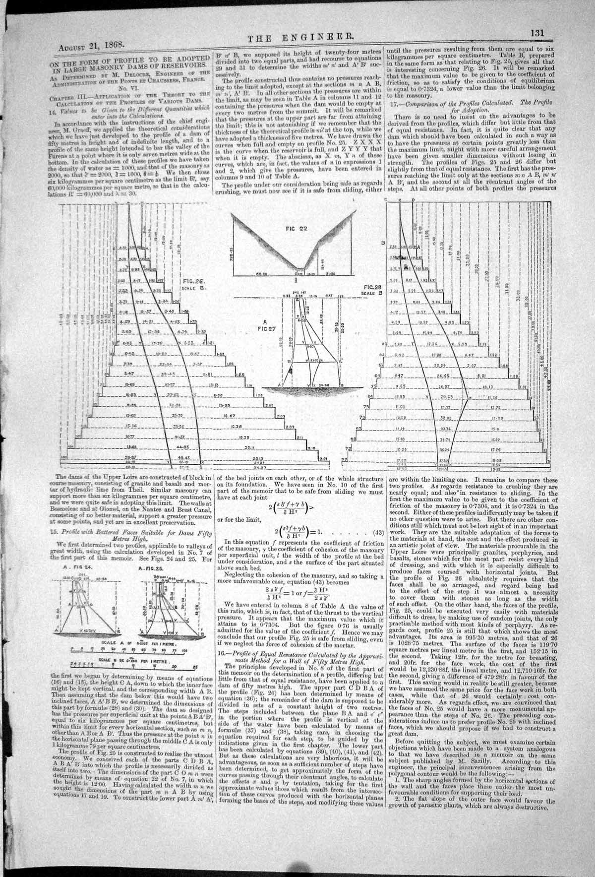 Old 1868 Form Profile Adopted Large Masonry Dams Reservoirs Ponts Cha Victorian