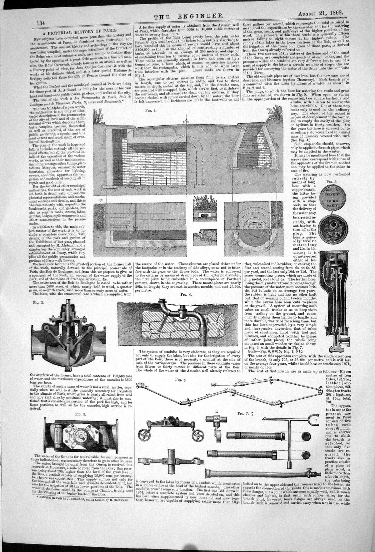 Old Print 1868 Rain Water Tanks Bois Stop Cocks Conduit Pipes Engineering 19th