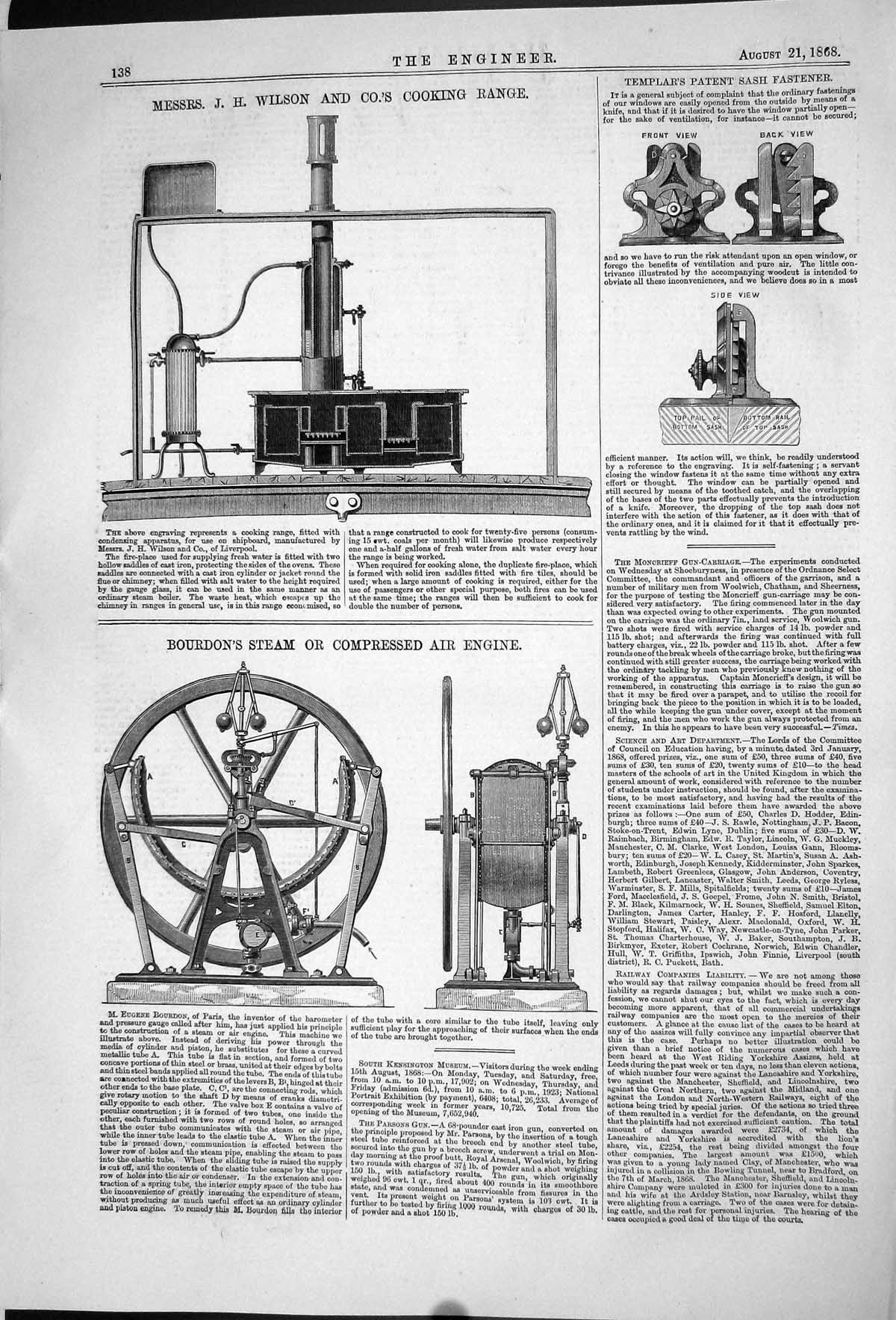 Old 1868 Wilson Cooking Range Bourdon Steam Compressed Air Engine Sas Victorian