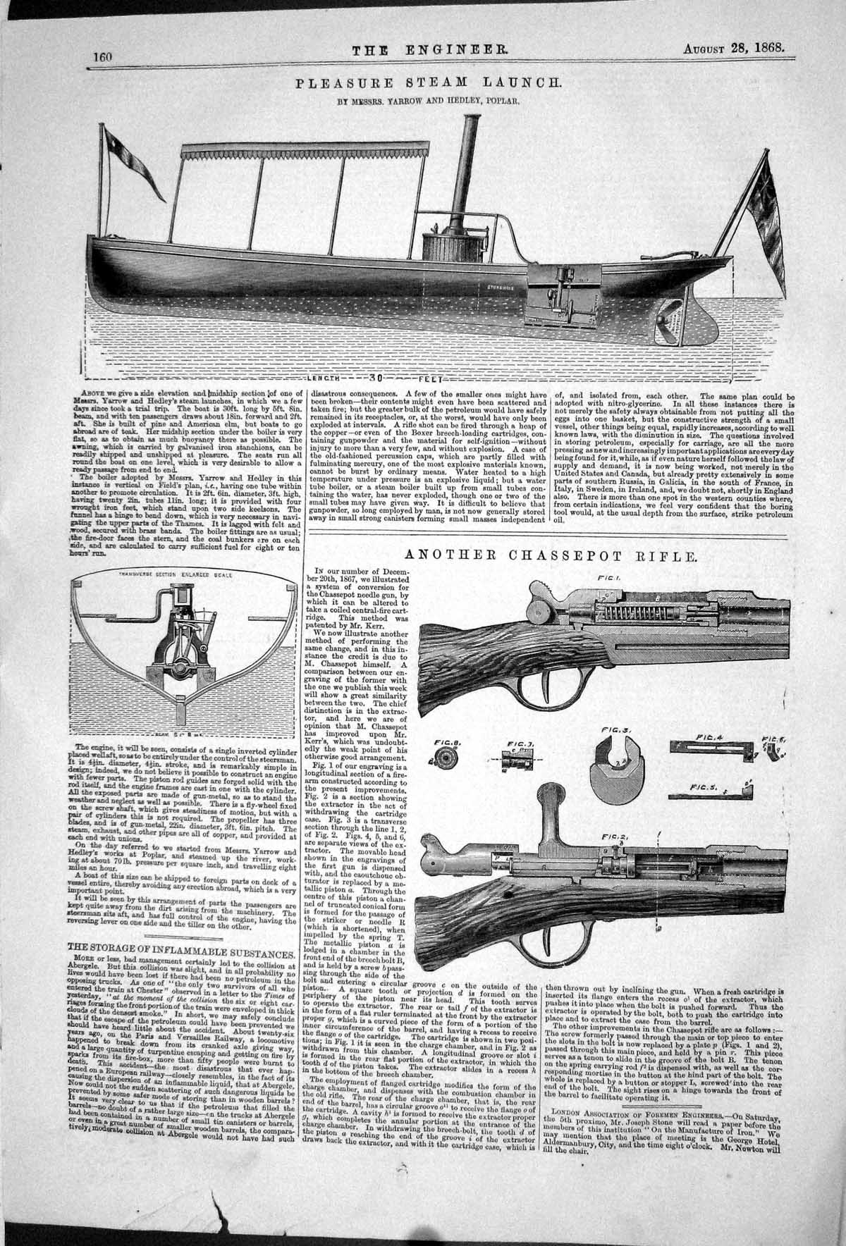 Old 1868 Pleasure Boat Steam Launch Yarrow Hedley Poplar Chassepot Ri Victorian