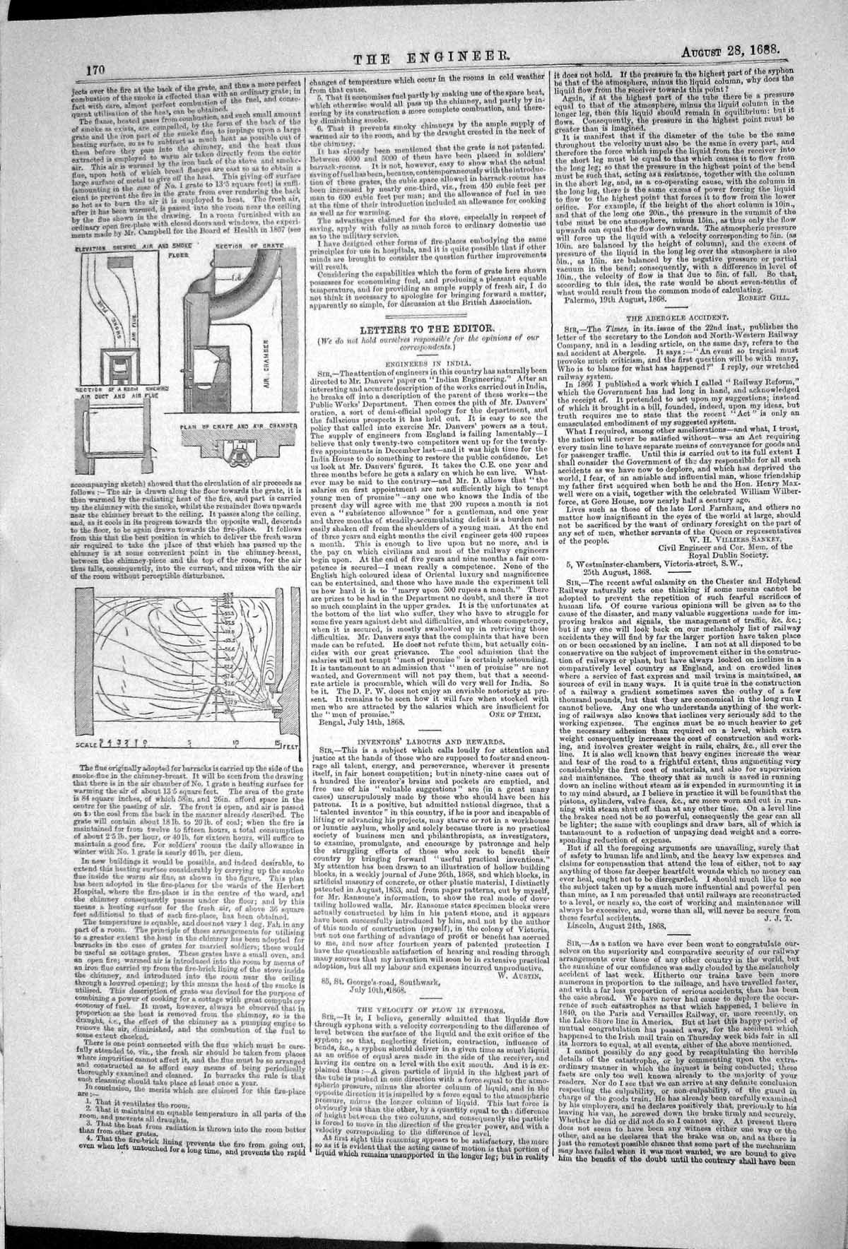 Old Print 1868 Elevation Air Smoke Flumes Plan Crate Air Chamber Diagrams 19th