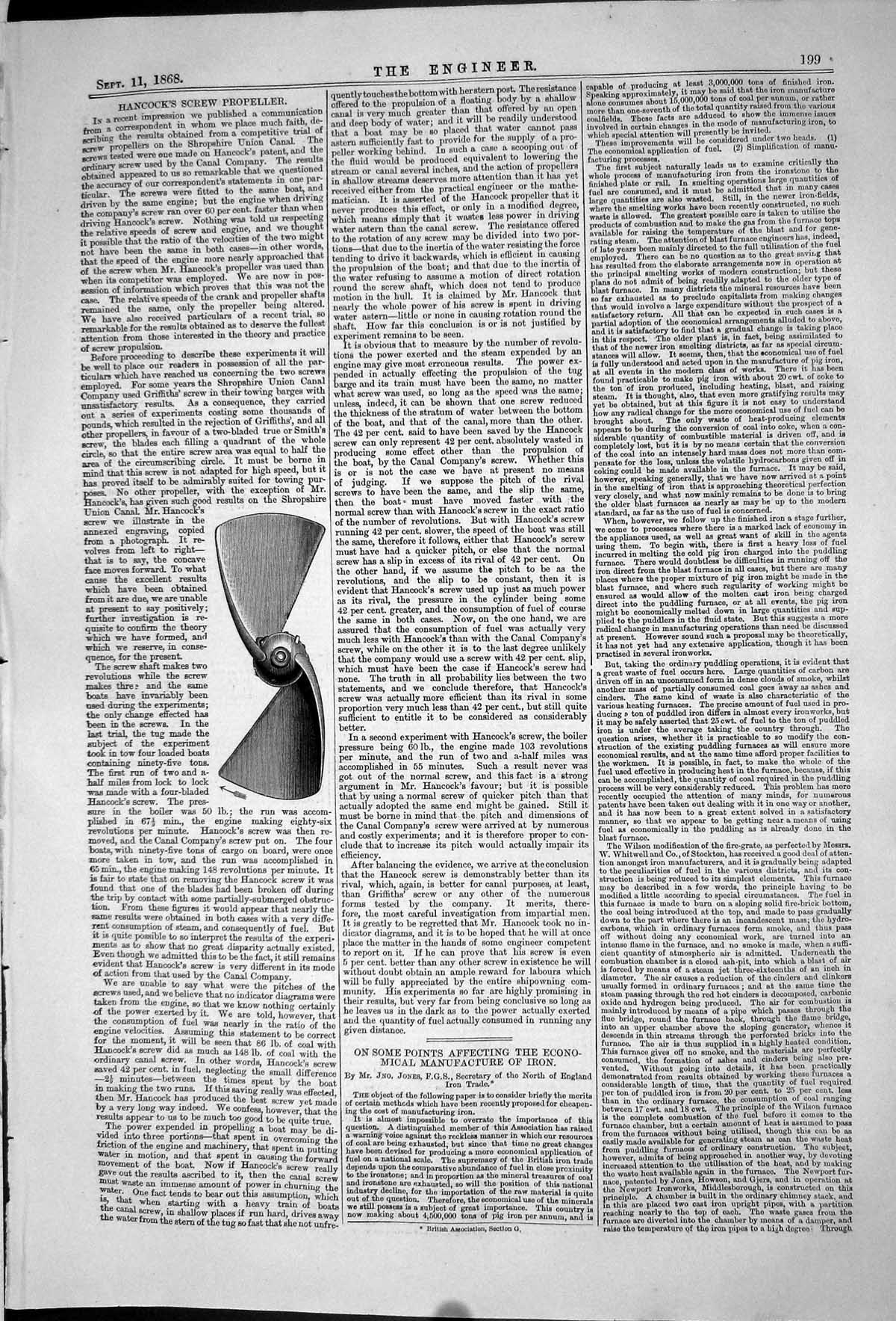 Original Old Antique Print 1868 Hancocks Screw Propeller Engineering Victorian