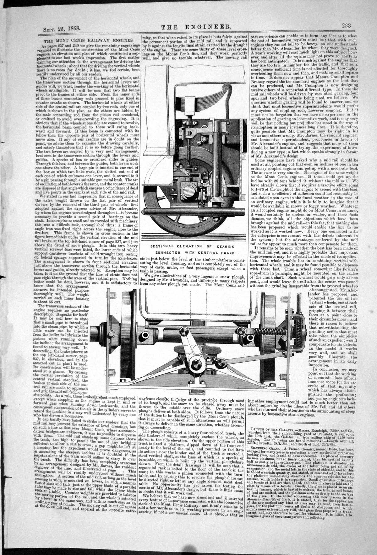 Old Antique Print 1868 Mont Cenis Railway Engines Machinery Engineering 19th