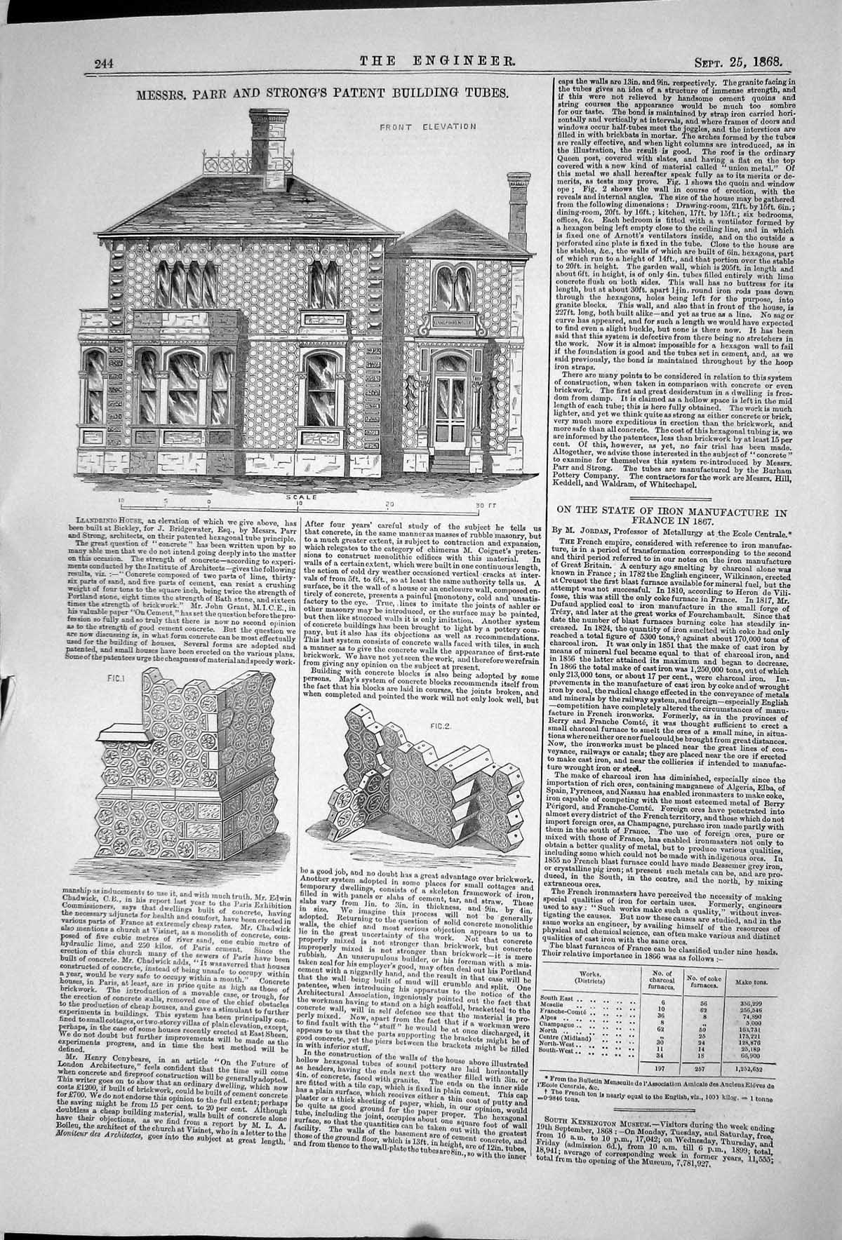 Old 1868 Messrs Parr Strong Patent Building Tubes Iron Manufactures F Victorian