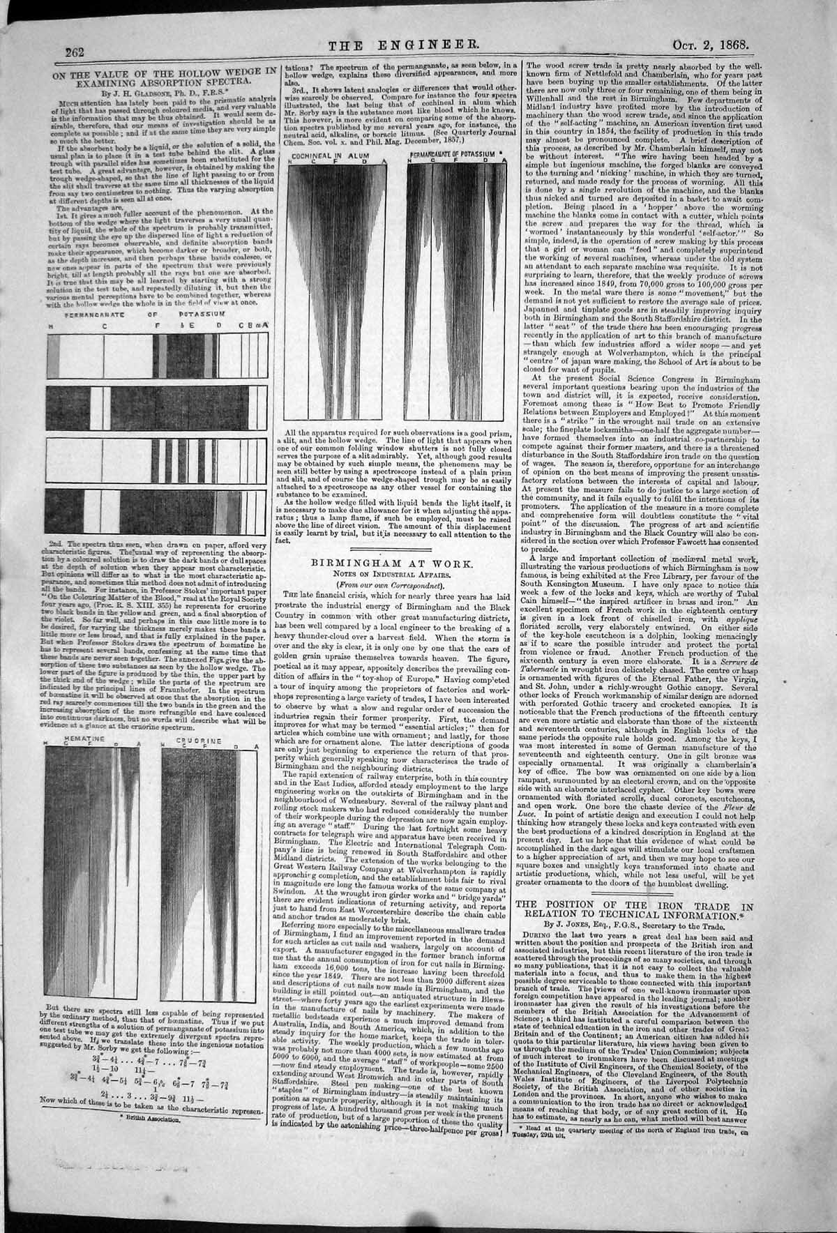 Old 1868 Value Hollow Wedge Absorption Spectra Potassium Alum Hematin Victorian