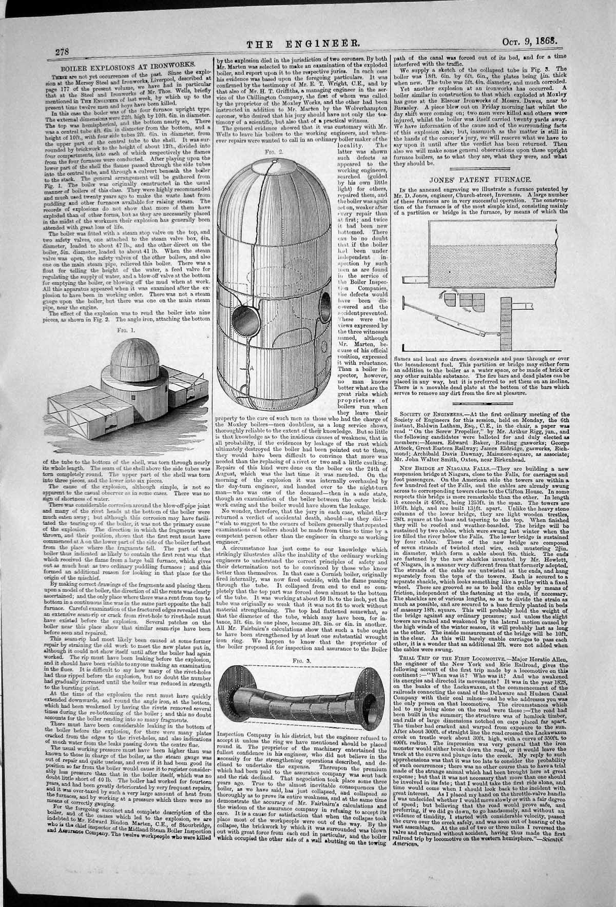 Old 1868 Engineering Boiler Explosions Ironworks Jones Patent Furnace Victorian