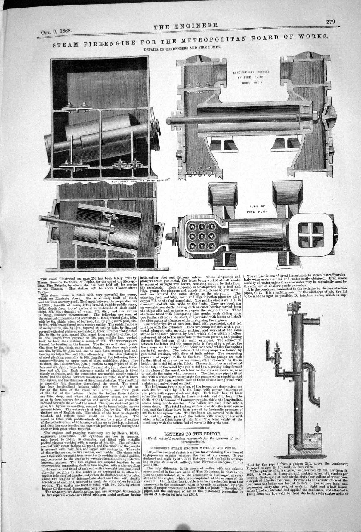 Old 1868 Steam Fire Engine Metropolitan Board Works Condensers Pumps Victorian