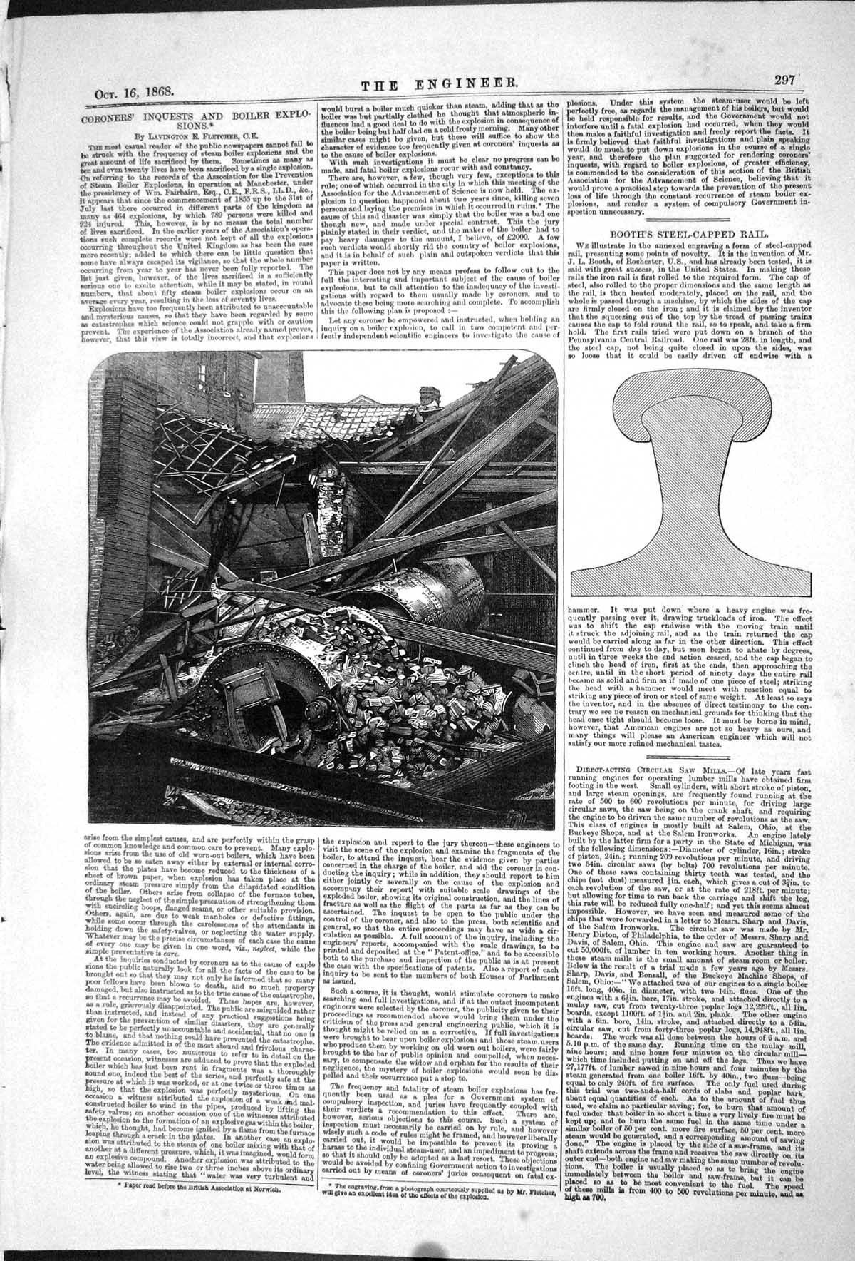 Old 1868 Coroners Inquests Boiler Explosions Booths Steel Capped Rail Victorian