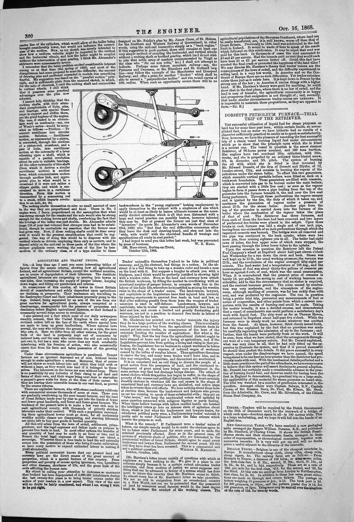 Original Old Antique Print 1868 Agricultural Machinery Diagrams Engineering