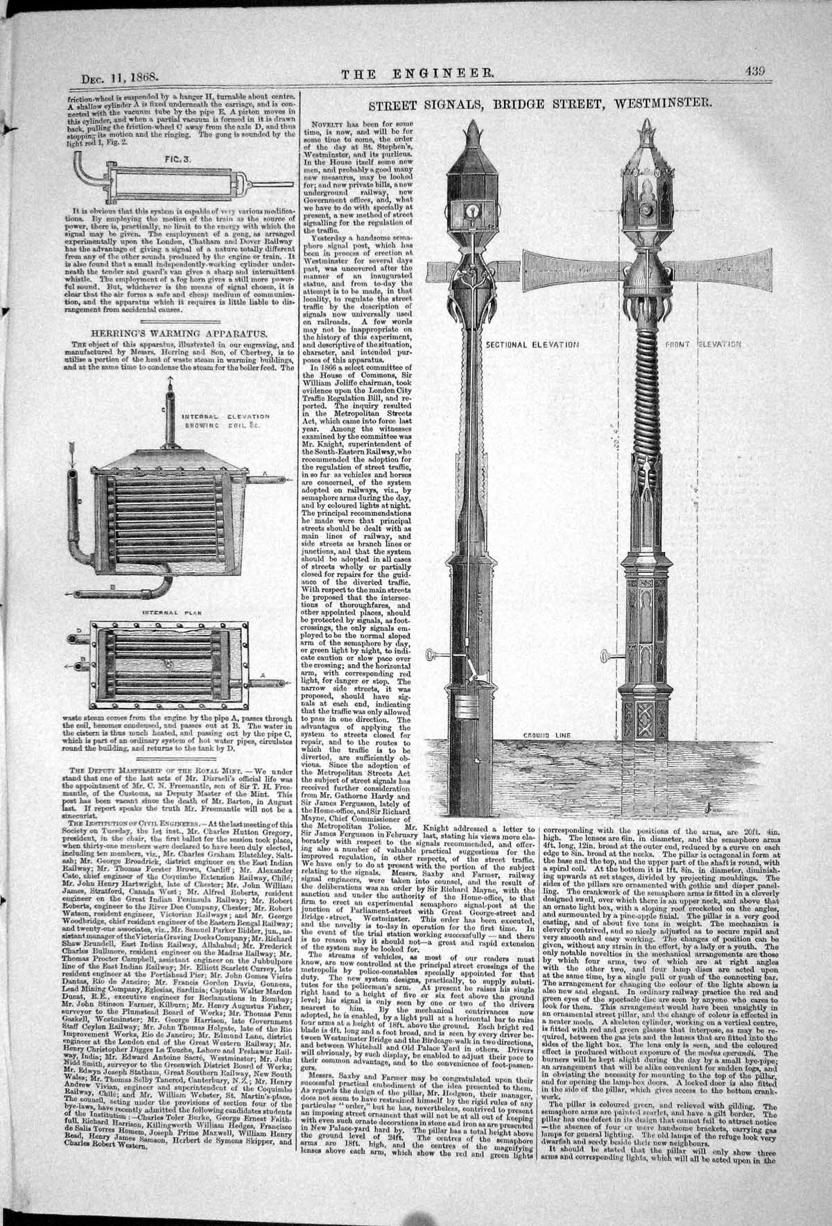 Old 1868 Street Signals Bridge Street Westminster Herrings Warming Ap Victorian