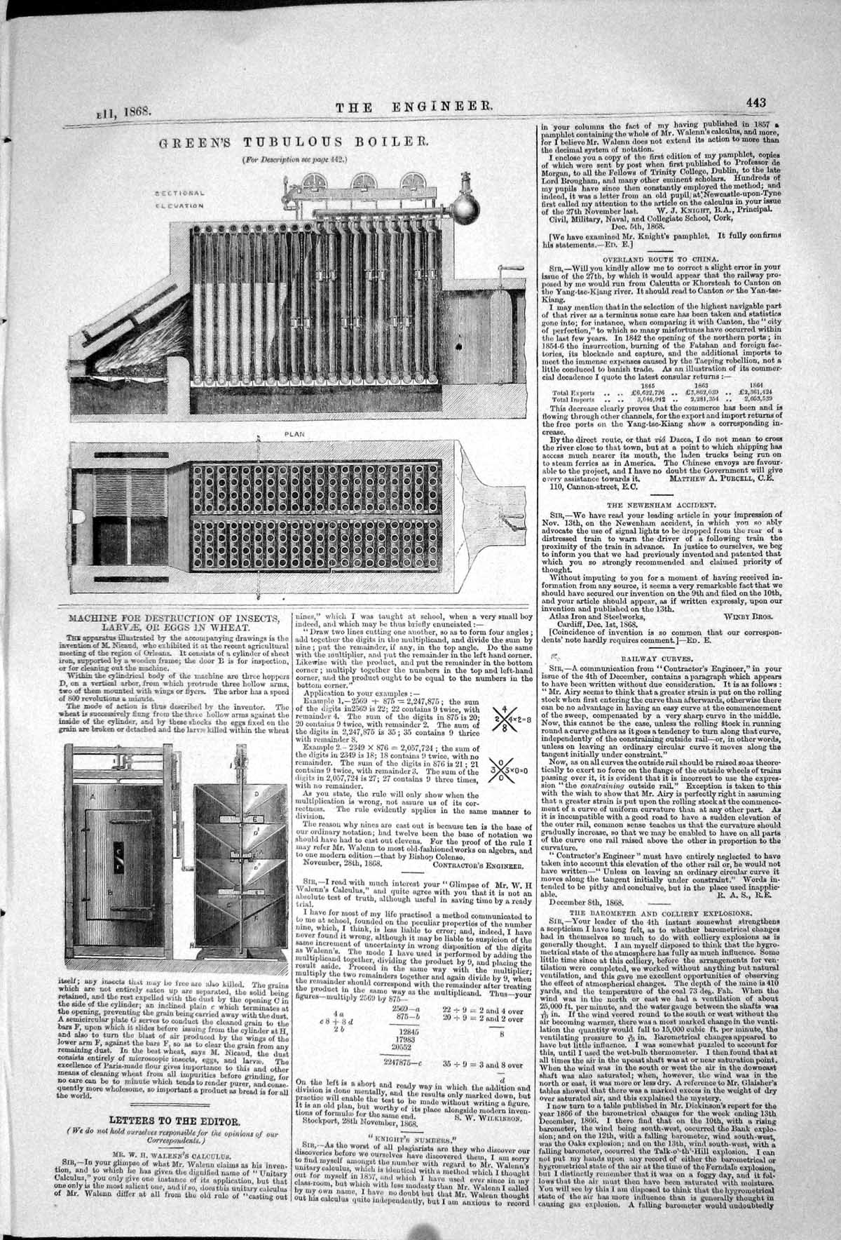 Old 1868 Greens Tubulous Boiler Machine Destruction Insects Larvae Eg Victorian