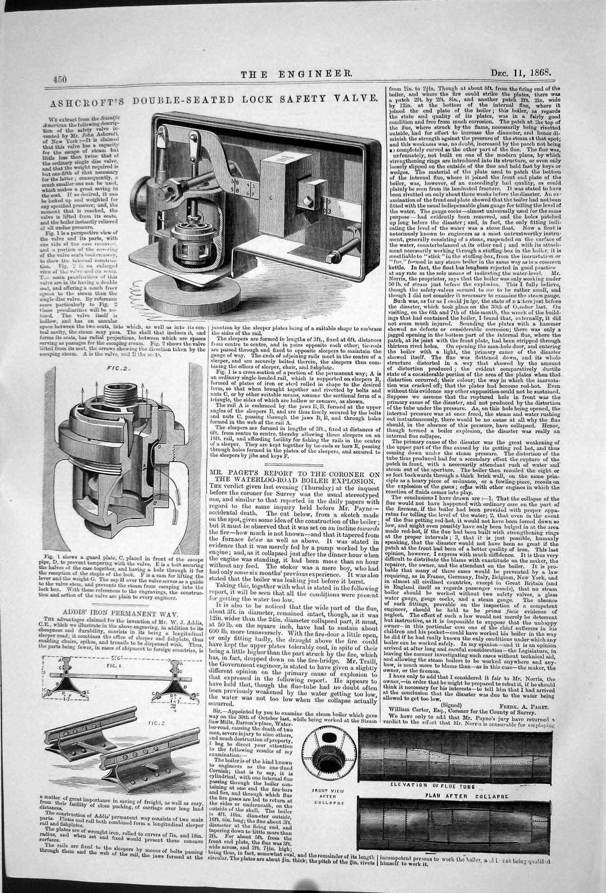 Old 1868 Ashcroft Double-Seated Lock Safety Valve Addis Iron Permanen Victorian