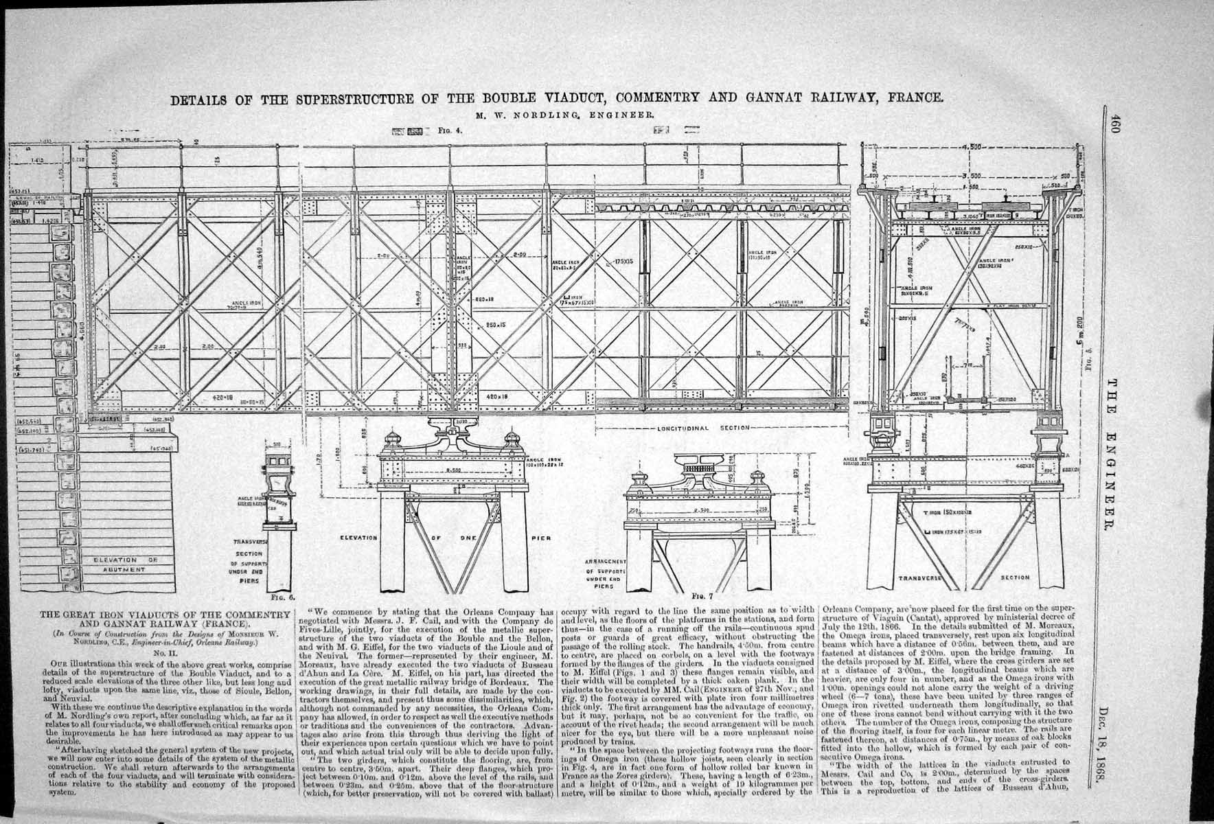 Old 1868 Superstructure Bouble Viaduct Commentry Gannat Railway Franc Victorian