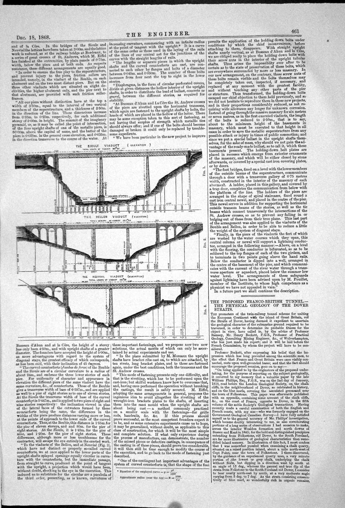 Original Old Antique Print 1868Sioule Viaduct Bellon Neuvial Engineering Plan