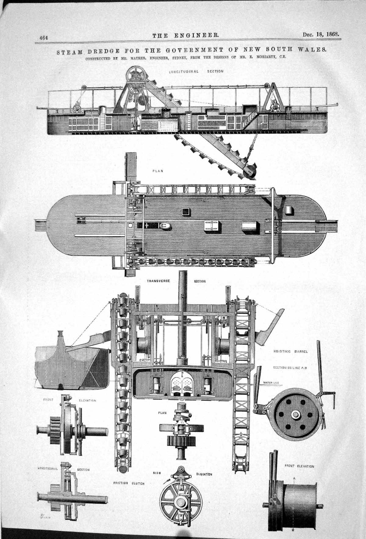 Antique Print 1868 Steam Dredge Government New South Wales Mather Machinery