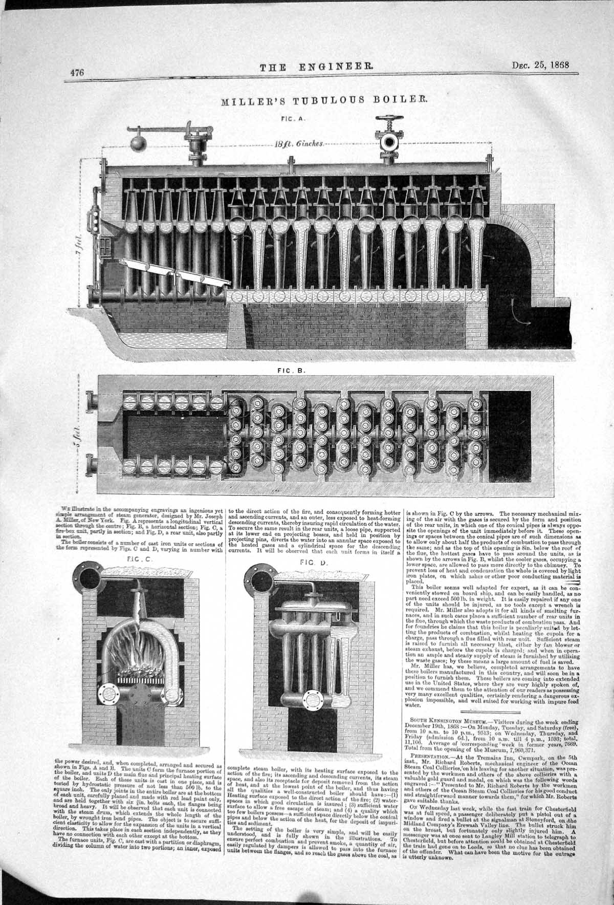 Old 1868 Millers Tubulous Boiler Machinery Engineering New York Ameri Victorian