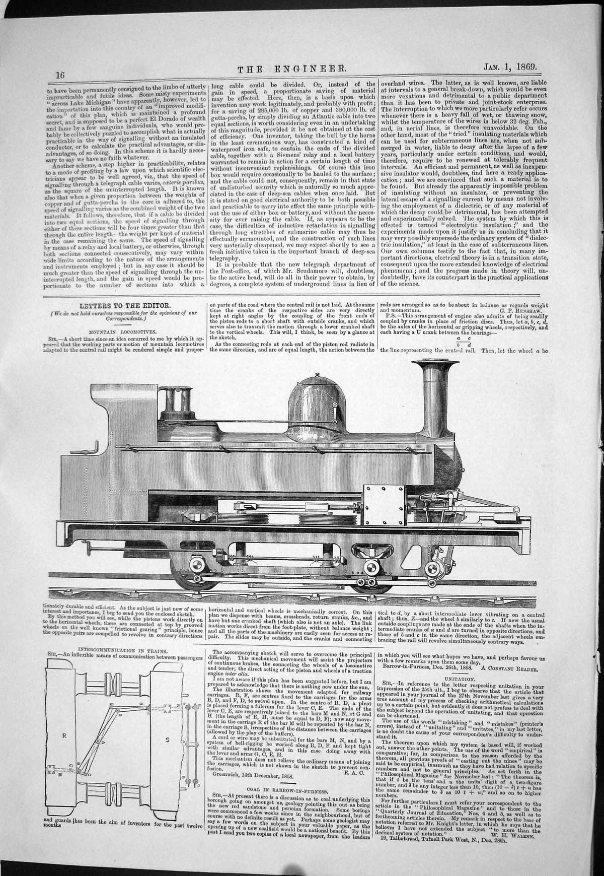 Old 1869 Mountain Locomotives Train Railway Engines Intercommunicatio Victorian