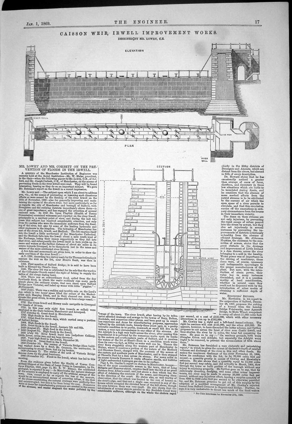 Old 1869 Caisson Weir Irwell Improvement Works Lowry Corbett Engineer Victorian