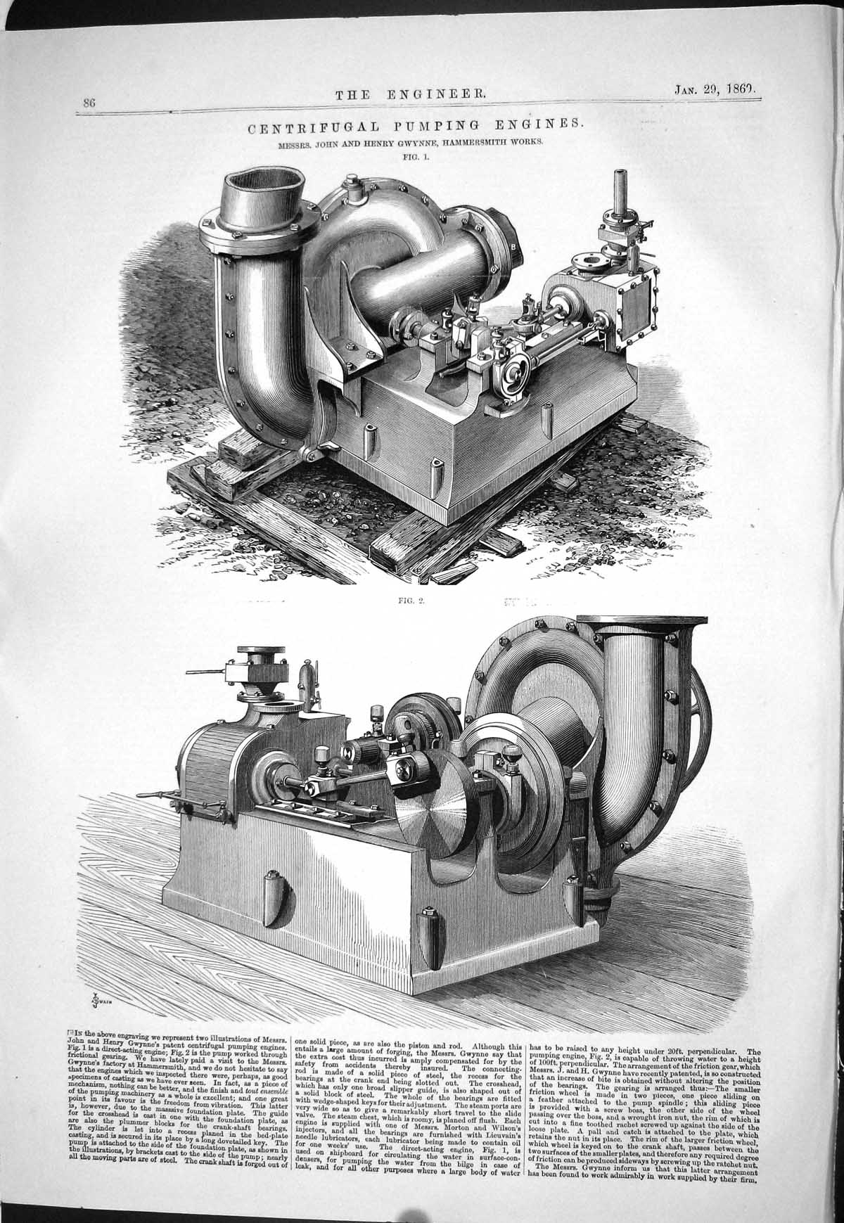 Old 1869 Centrifugal Pumping Engines Machinery Henry Gwynne Hammersmi Victorian