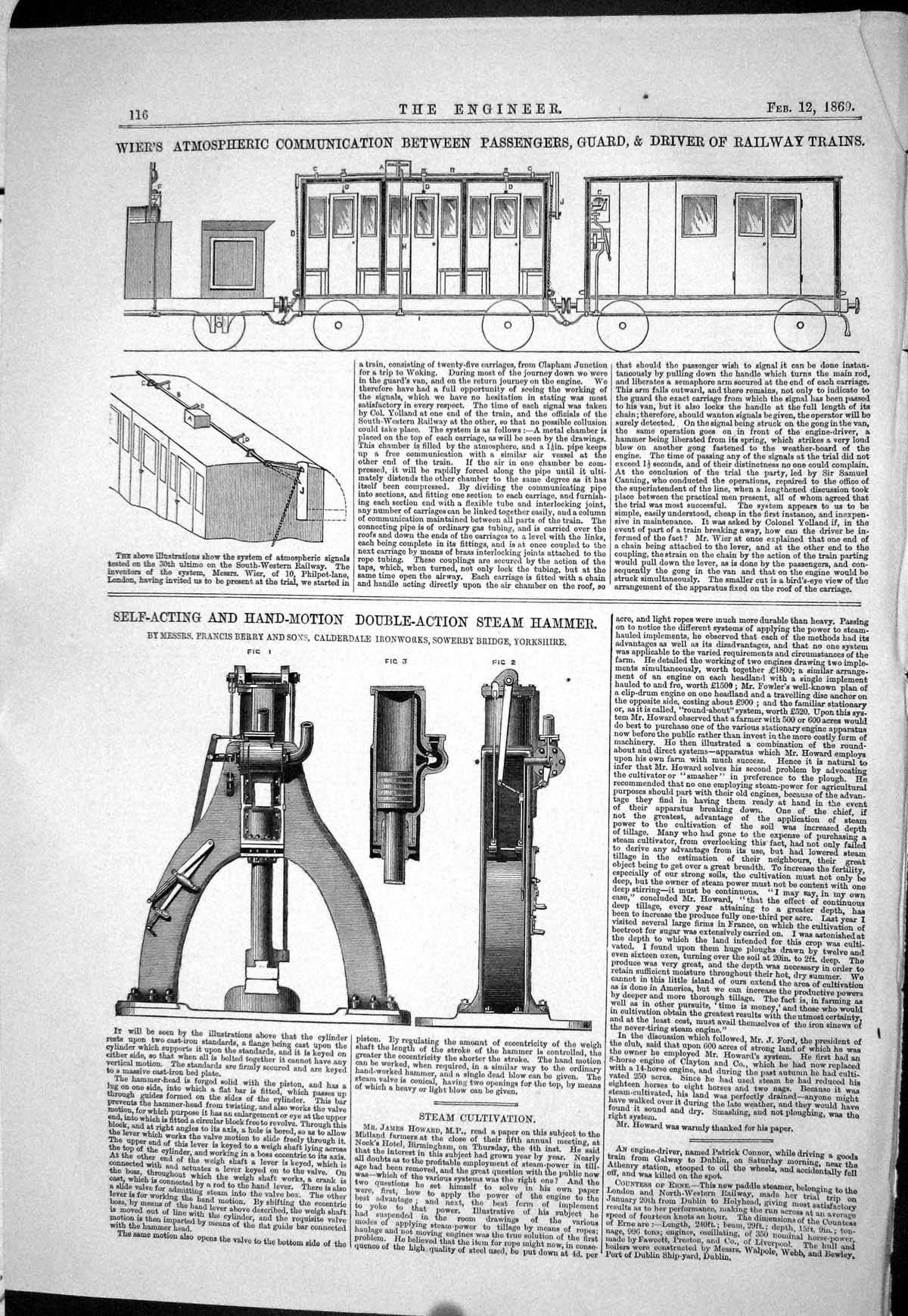 Old 1869 Wier Atmospheric Communication Passenger Guard Train Railway Victorian