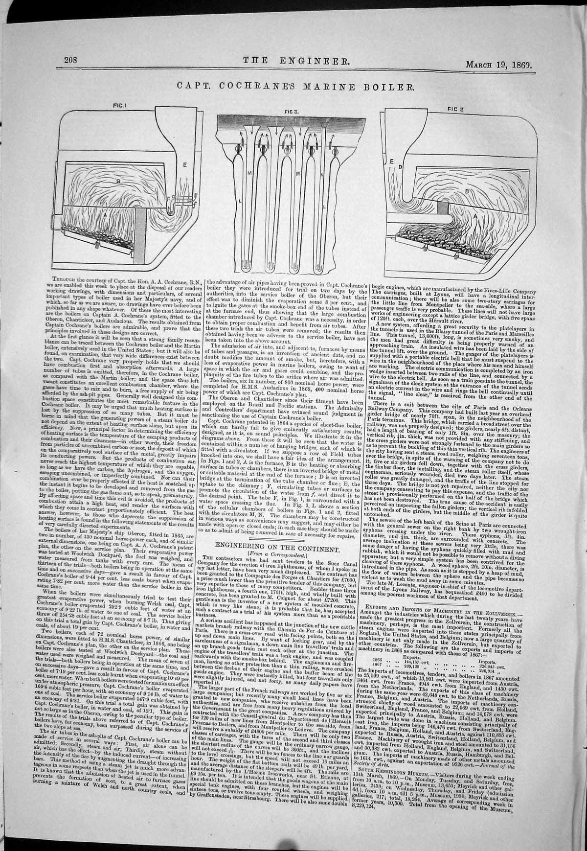 Old 1869 Captain Cochrane Marine Boiler Machinery Diagrams Engineerin Victorian