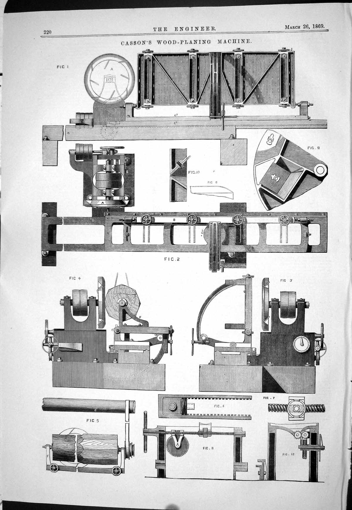 Old 1869 Casson Wood Plaining Machine Instruments Machinery Engineeri Victorian